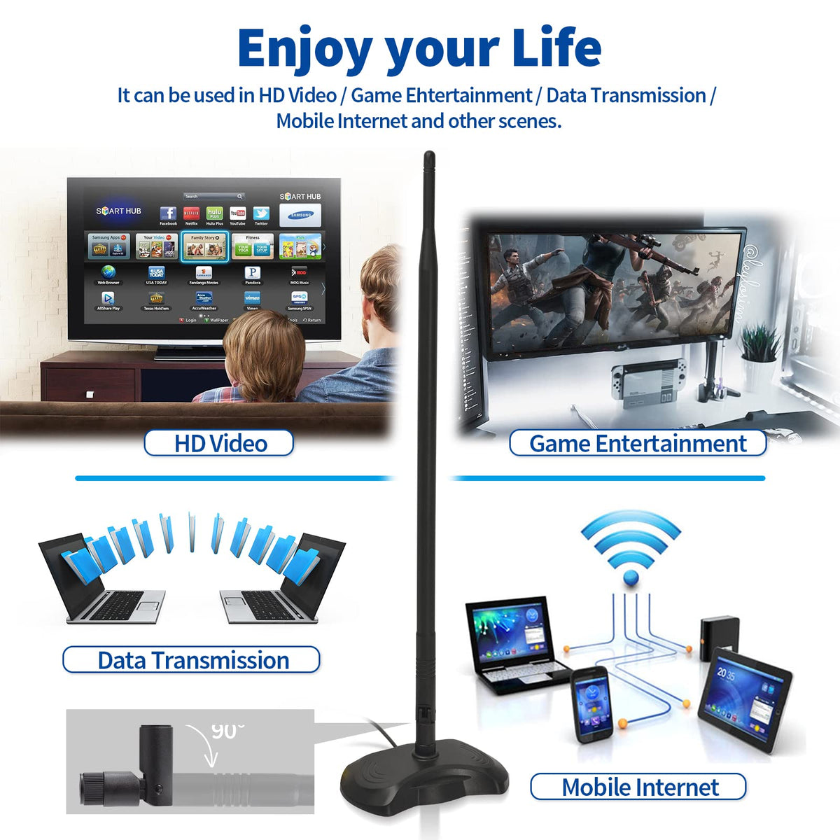 Eightwood 2.4G/5.8G WiFi Antenne RP-SMA Antenne 12dBi Tilt-and-Roll WiFi Antenna mit Basis Magnetica für WLAN Schede PCI WLAN Router Wirelesse Bluetooth ZigBee