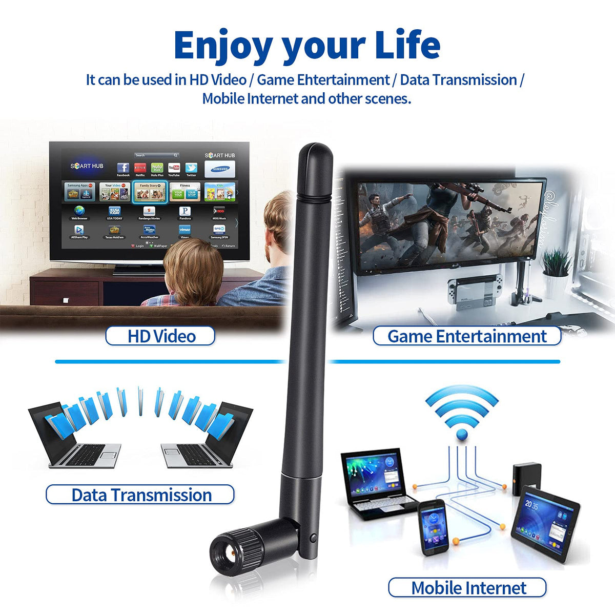 Eightwood WLAN Antenne 2.4G/5G Dualband WiFi Antenne MIMO RP SMA WLAN Antenne 2 Stücke für WiFi Card WLAN PCI Karten Wirelesse Router Bluetooth MEHRWEG