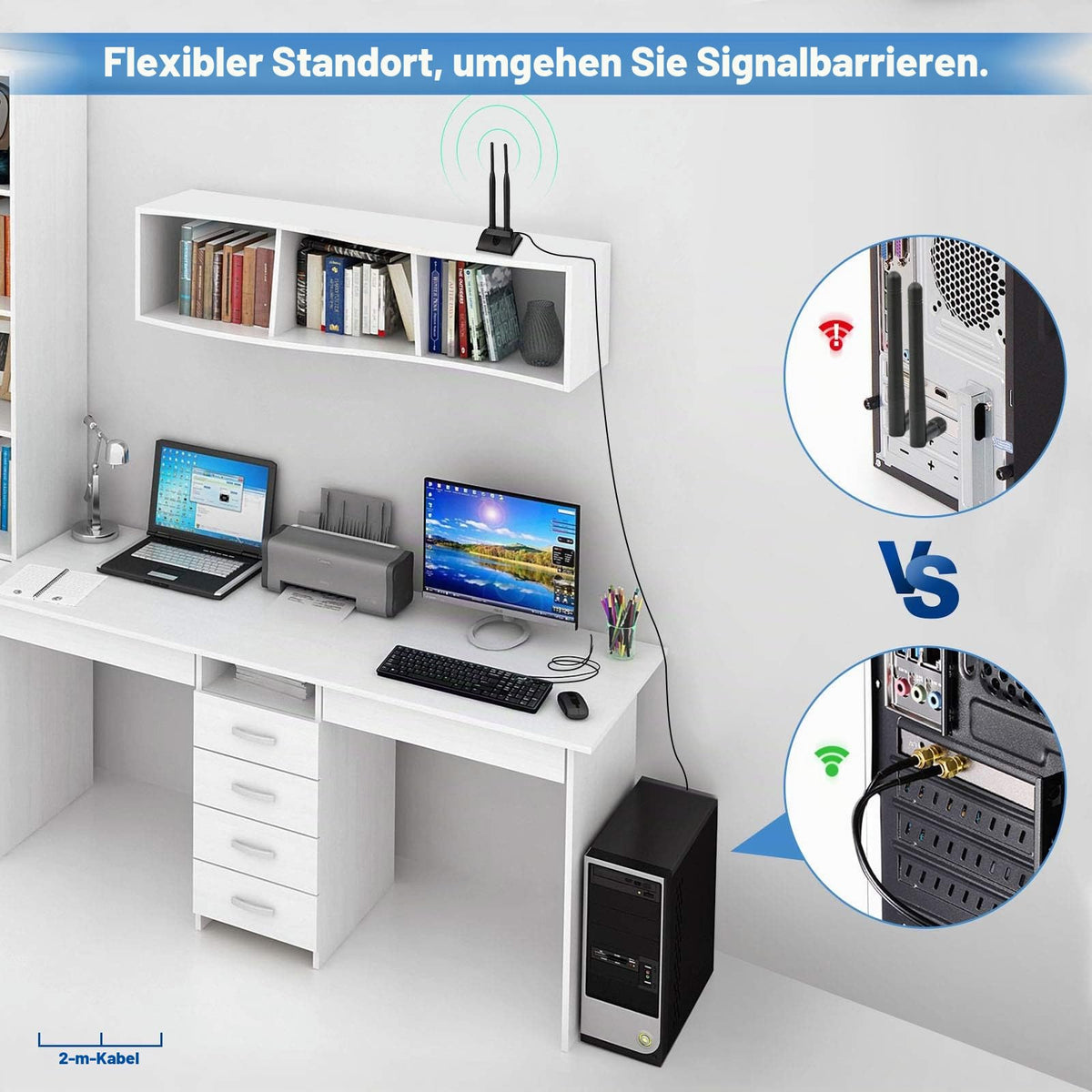 Eightwood WiFi Antenne 2.4G / 5.8G Dual Frequency Magnetic 6dBi RP-SMA Adapter 2m Verlängerungskabel für WLAN PCI WiFi Karten Wirelesse Router Bluetooth Dlink
