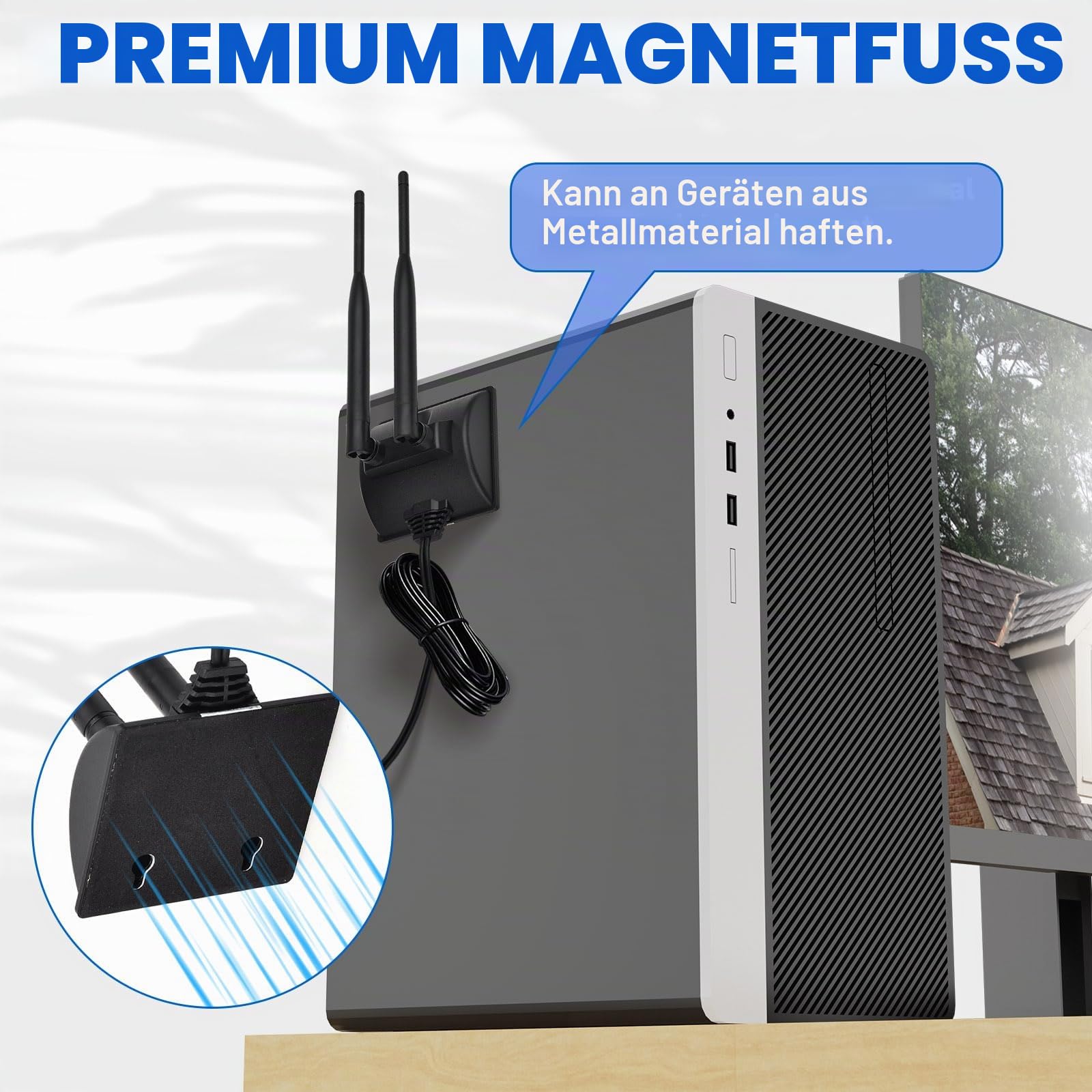 Eightwood WiFi Antenne 2.4G / 5.8G Dual Frequency Magnetic 6dBi RP-SMA Adapter 2m Verlängerungskabel für WLAN PCI WiFi Karten Wirelesse Router Bluetooth Dlink