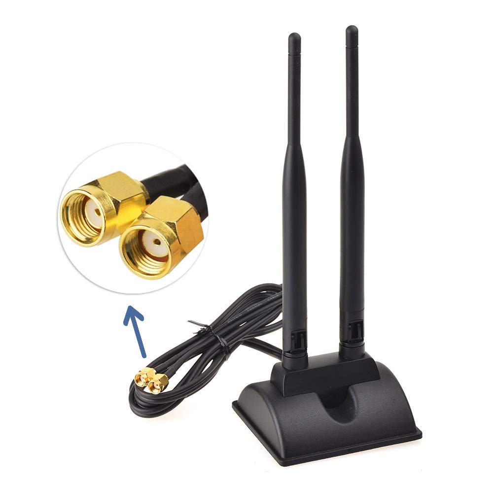 Eightwood WiFi Antenne 2.4G / 5.8G Dual Frequency Magnetic 6dBi RP-SMA Adapter 2m Verlängerungskabel für WLAN PCI WiFi Karten Wirelesse Router Bluetooth TP-Link Dlink MEHRWEG