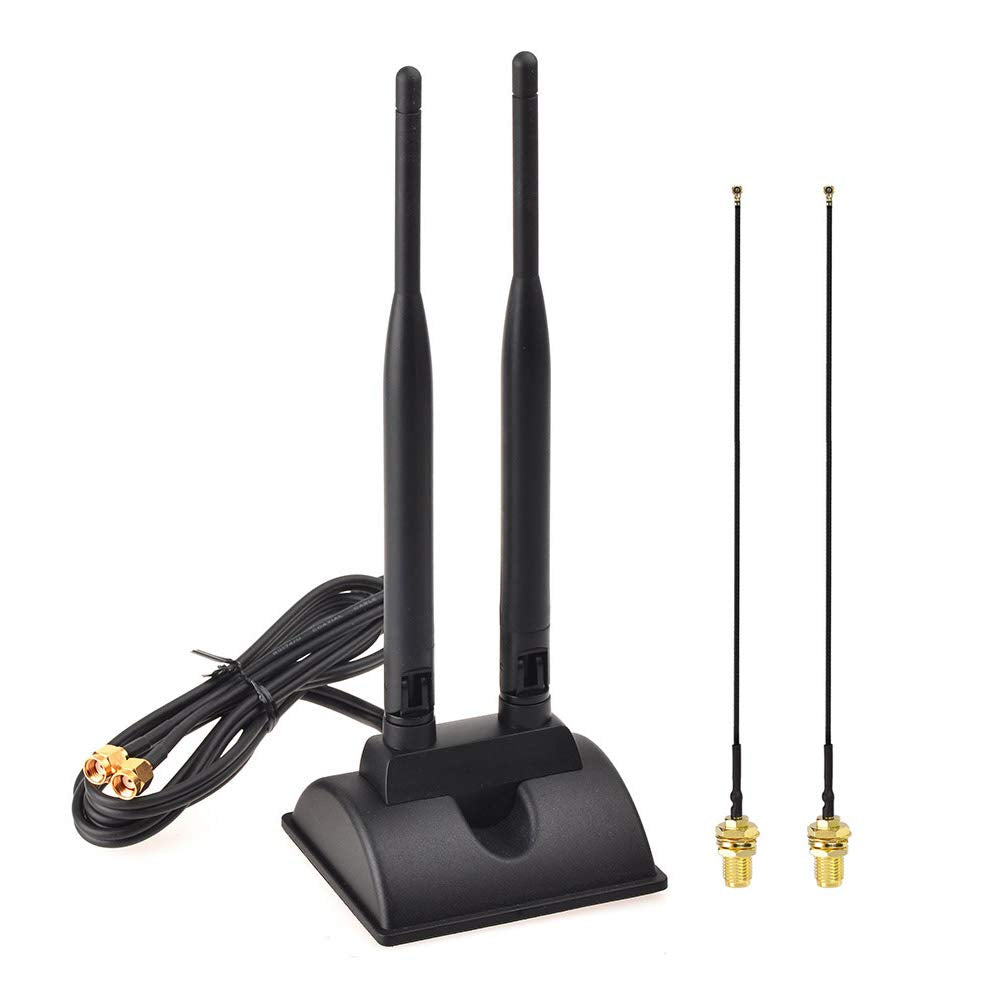 Eightwood WiFi Antenne 2.4G / 5.8G Dual Frequency Magnetic 6dBi RP-SMA Adapter 2m Verlängerungskabel mit 2 STK MHF4 Kabel ür WLAN PCIe Karten Wirelesse Router Bluetooth TP-Link Dlink MEHRWEG