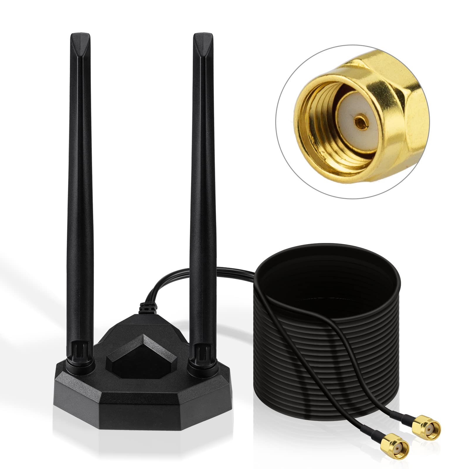 Eightwood 2.4G/5.8G Dualband WLAN Antenne für PC/Router mit Magnetfuß + 200 cm RP-SMA Verlängerungskabel - Signalverstärker für Bluetooth WLAN-Karten PCI PCIe-Karten PC Mainboard