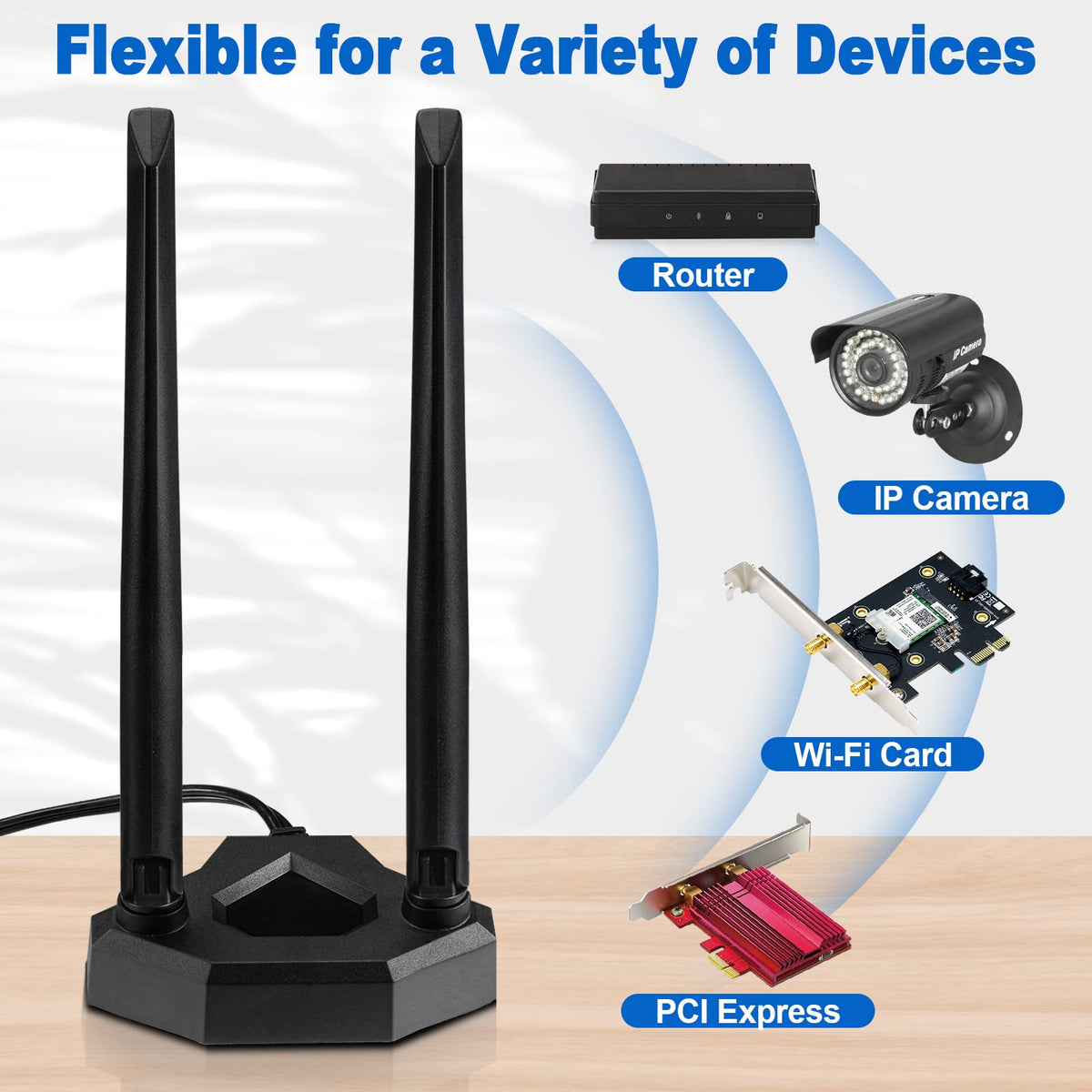 Eightwood 2.4G/5.8G Dualband WLAN Antenne für PC/Router mit Magnetfuß + 200 cm RP-SMA Verlängerungskabel - Signalverstärker für Bluetooth WLAN-Karten PCI PCIe-Karten PC Mainboard