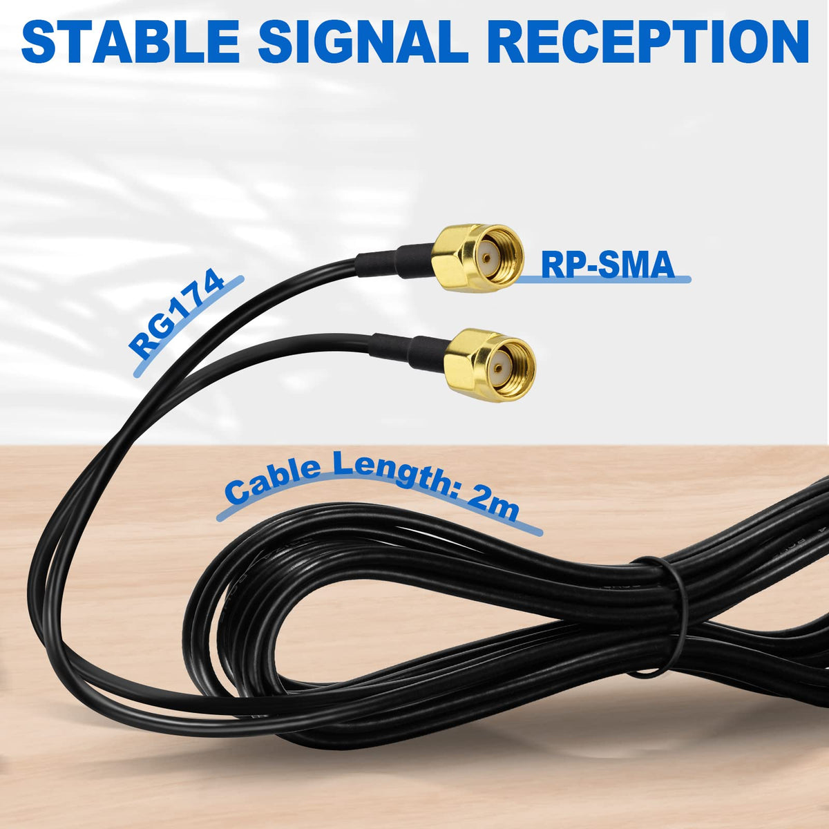 Eightwood 2.4G/5.8G Dualband WLAN Antenne für PC/Router mit Magnetfuß + 200 cm RP-SMA Verlängerungskabel - Signalverstärker für Bluetooth WLAN-Karten PCI PCIe-Karten PC Mainboard
