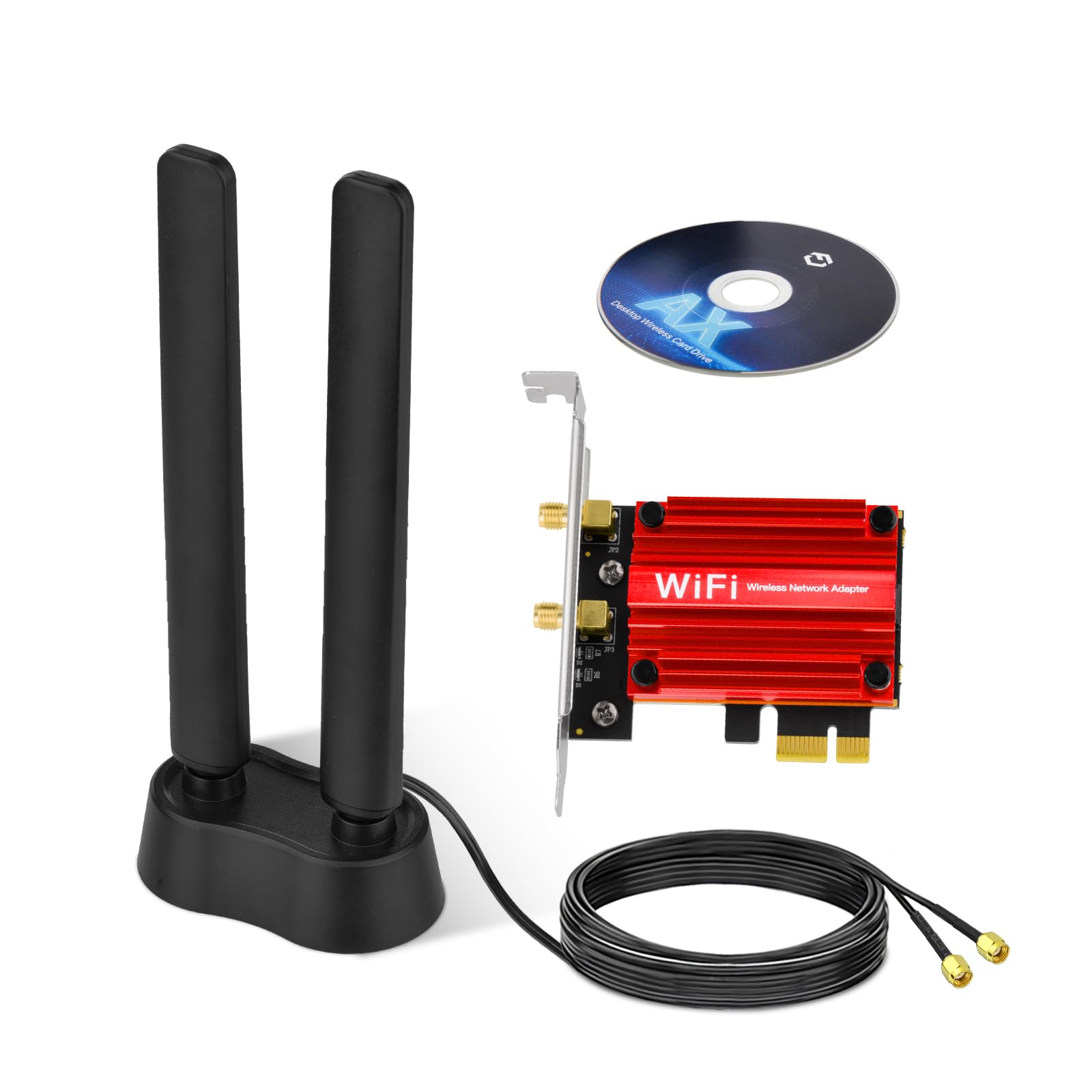 Eightwood WLAN Karte WiFi 6E Intel AX210 Bluetooth 5.3 WLAN Netzwerkkarte WLAN PCI-E Karte 6G/5G/2.4G Tri Band WiFi 6E Karte 5374 mbit/s mit Wi-Fi 6E Antenne + CD für PC Windows 11/10 (64 bit) Laptop