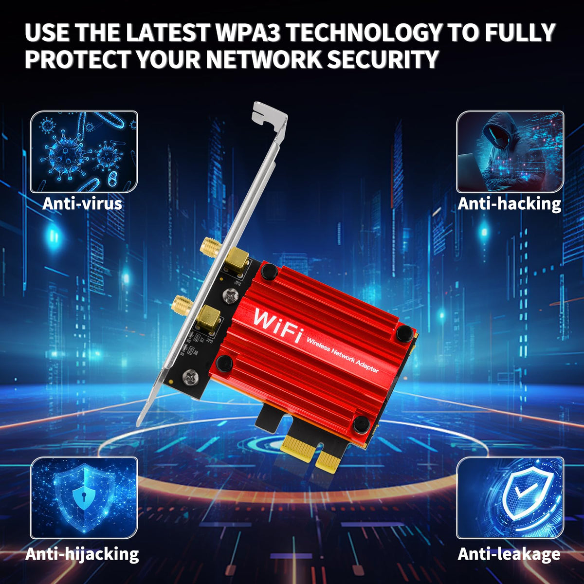 Eightwood WLAN Karte WiFi 6E Intel AX210 Bluetooth 5.3 WLAN Netzwerkkarte WLAN PCI-E Karte 6G/5G/2.4G Tri Band WiFi 6E Karte 5374 mbit/s mit Wi-Fi 6E Antenne + CD für PC Windows 11/10 (64 bit) Laptop