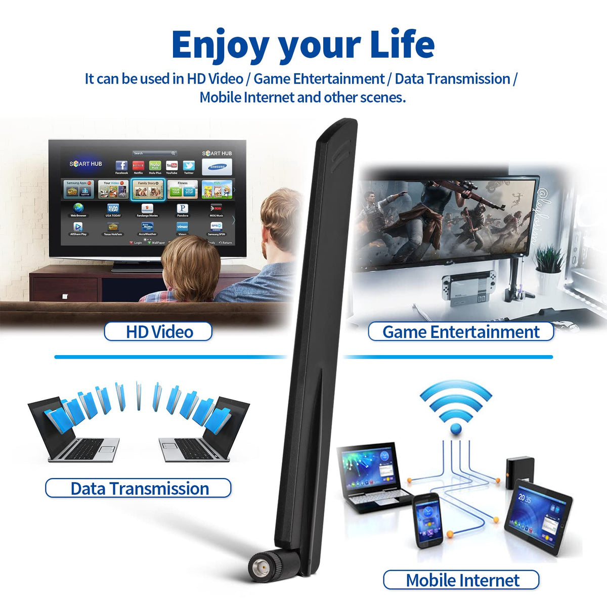 Eightwood High-Gain WiFi Antenne WiFi 6E Antenne Tri-Band WLAN Antenne 4dBi RP-SMA Antenne für WLAN Karten PCI Karte PC Desktop Laptop Netzwerk Router Access Points