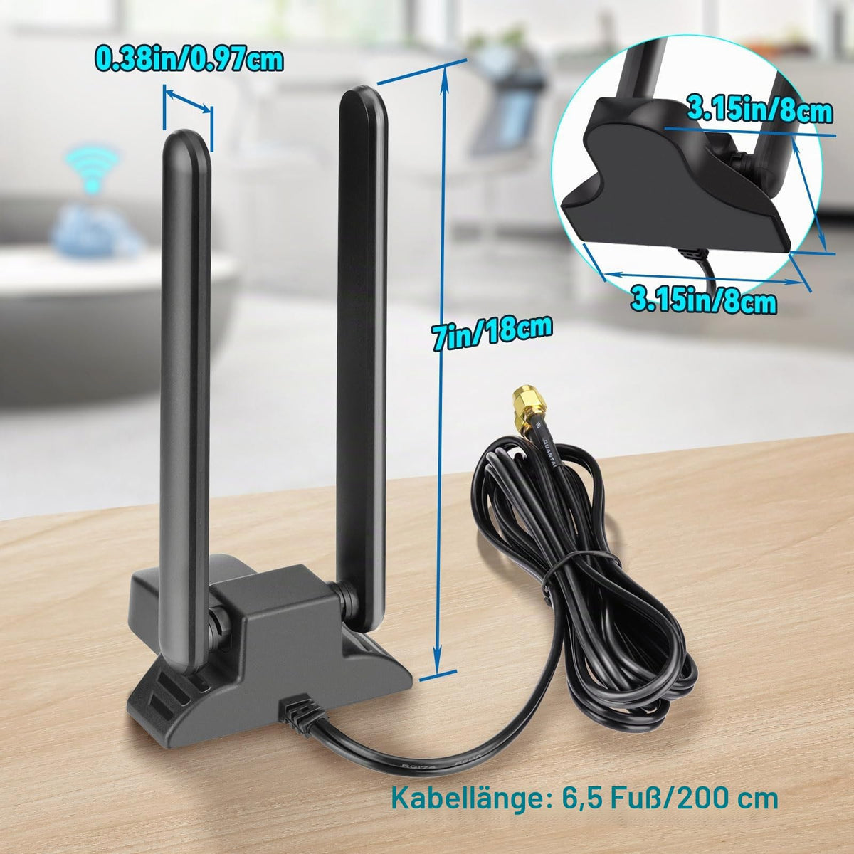 Eightwood WiFi 6E Antenne WLAN Signal Verstärker Tri-Band Magnetic Base mit RP-SMA 2M Verlängerungskabel für Wi-Fi Router Karten PCI Karte PC Bluetooth Mainboard