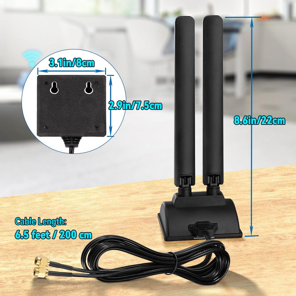 Eightwood WiFi 6E Antenne WLAN Signal Verstärker Tri-Band Magnetic Base Antenne RP-SMA mit 2M Verlängerungskabel für Wi-Fi Router WLAN Karte PCI Karte PC Bluetooth Mainboard