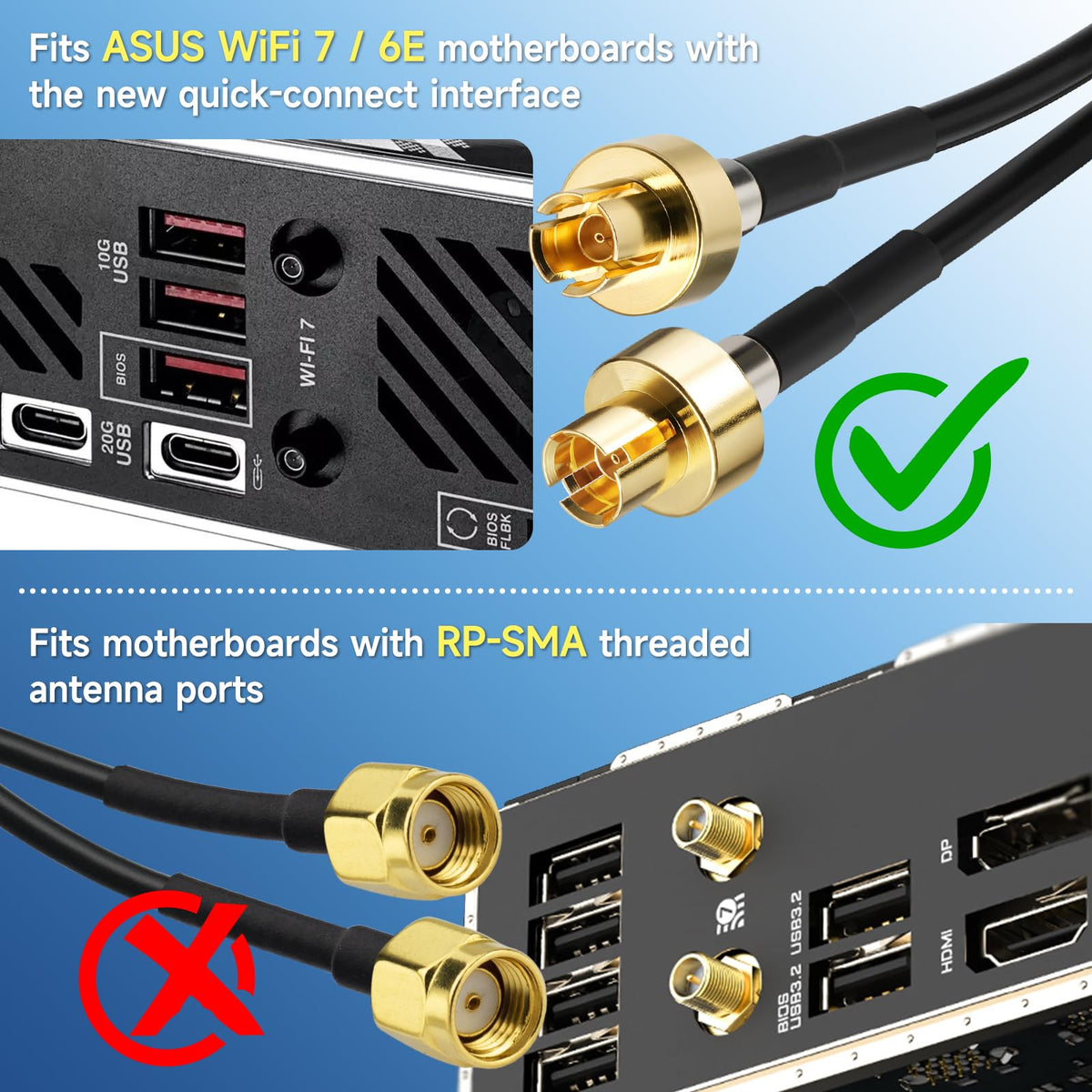 Eightwood WiFi 7 Antenne Tri-Band 2,4GHz 5GHz 6GHz WLAN Antenne PC für ASUS ROG Strix X870E-E B850-E ROG Maximus Z890 TUF Gaming B850 Z890 Gaming Mainboard ASUS WiFi 7 Router mit Magnetfuß + 2m Kabel