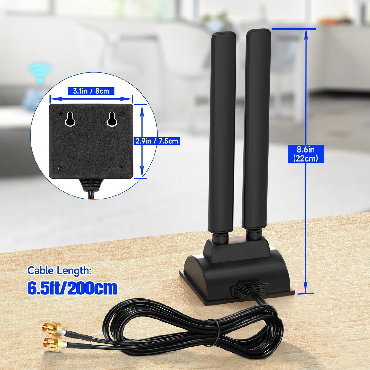 Eightwood WiFi 7 Antenne Tri-Band 2,4GHz 5GHz 6GHz WLAN Antenne PC für ASUS ROG Strix X870E-E B850-E ROG Maximus Z890 TUF Gaming B850 Z890 Gaming Mainboard ASUS WiFi 7 Router mit Magnetfuß + 2m Kabel