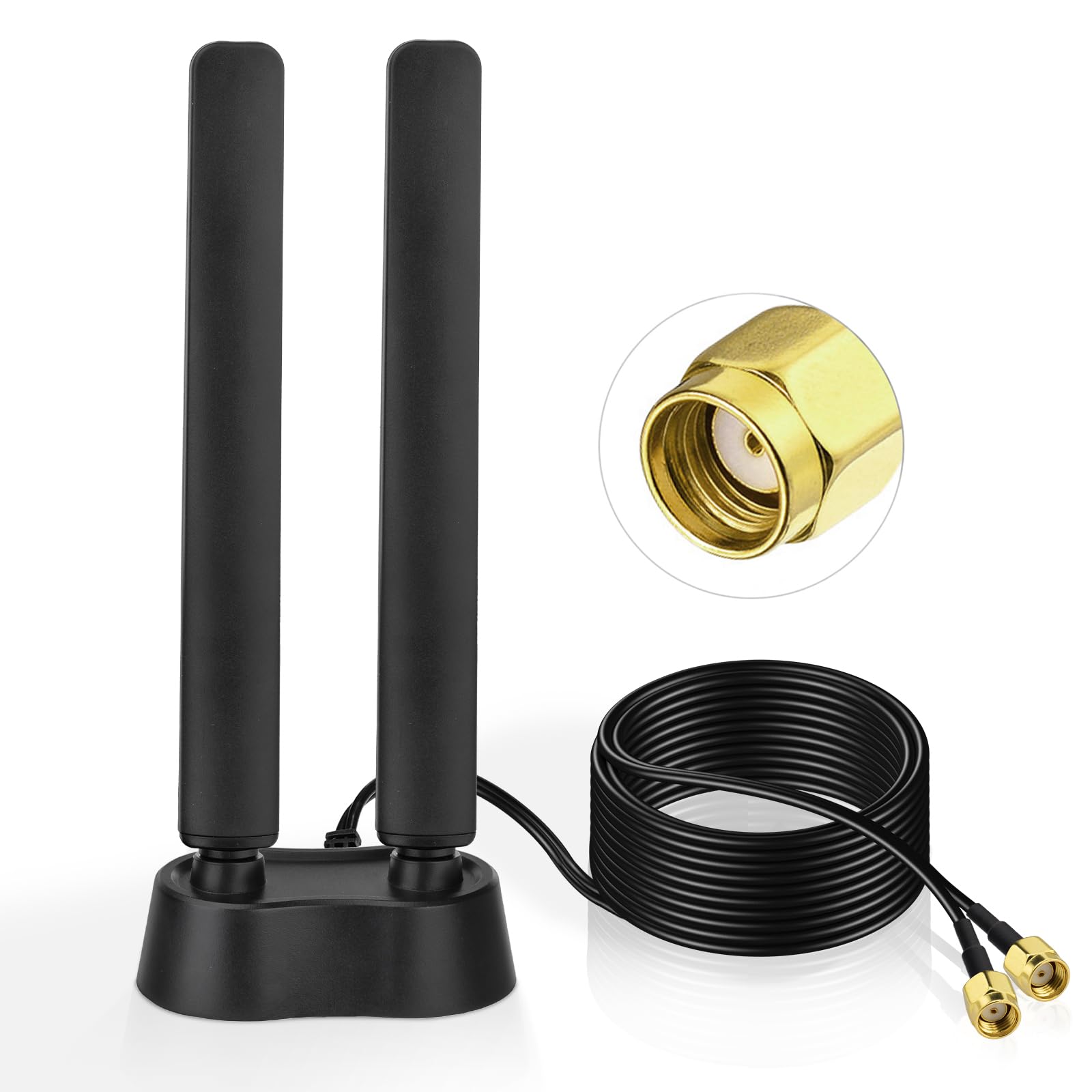 Eightwood WiFi 6E Antenne 2.4g/5g/5.8g/6g WLAN Signal Verstärker Tri-Band Magnetic Base mit RP-SMA Verlängerungskabel für Wi-Fi 5/6/6E Router PCI PCI-E Karte PC Mainboard Bluetooth