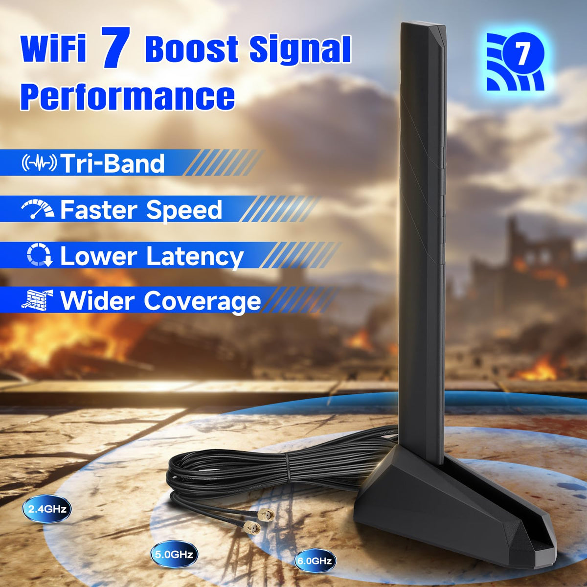 Eightwood WiFi 7 Antenne 2.4GHz 5GHz 6GHz WLAN 6E Antenne RP-SMA Tri-Band WiFi Antenna Magnetfuß mit 2M Verlängerungskabel für Bluetooth PC Mainboard WLAN Karten PCI Karte WiFi Router
