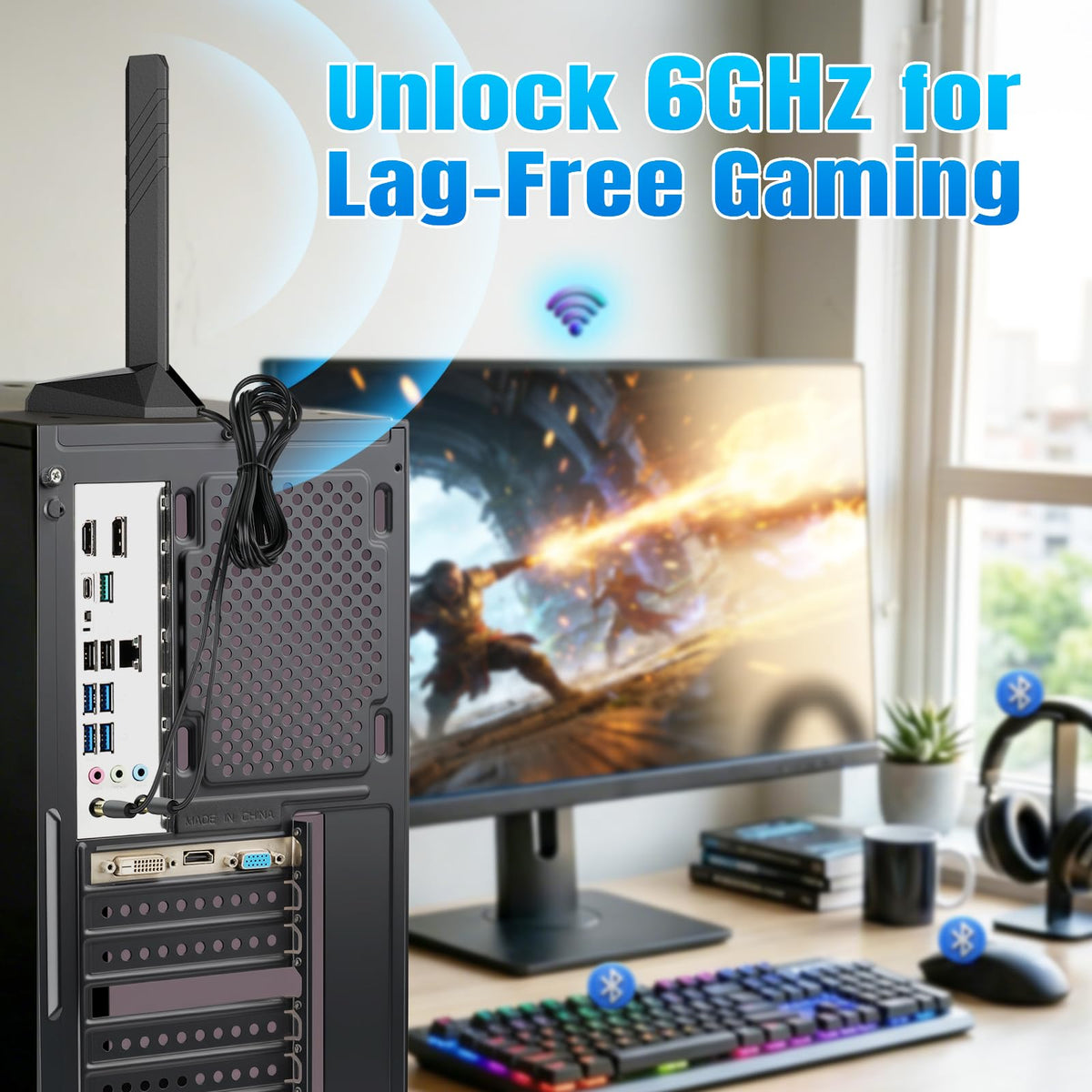 Eightwood WiFi 7 Antenne Tri-Band 2,4GHz 5GHz 6GHz WLAN Antenne PC für ASUS ROG Strix B850-E X870E-E ASUS ROG Maximus Z890 TUF Gaming B850 Z890 Gaming Mainboard WiFi 7 Router mit Magnetfuß + 2m Kabel