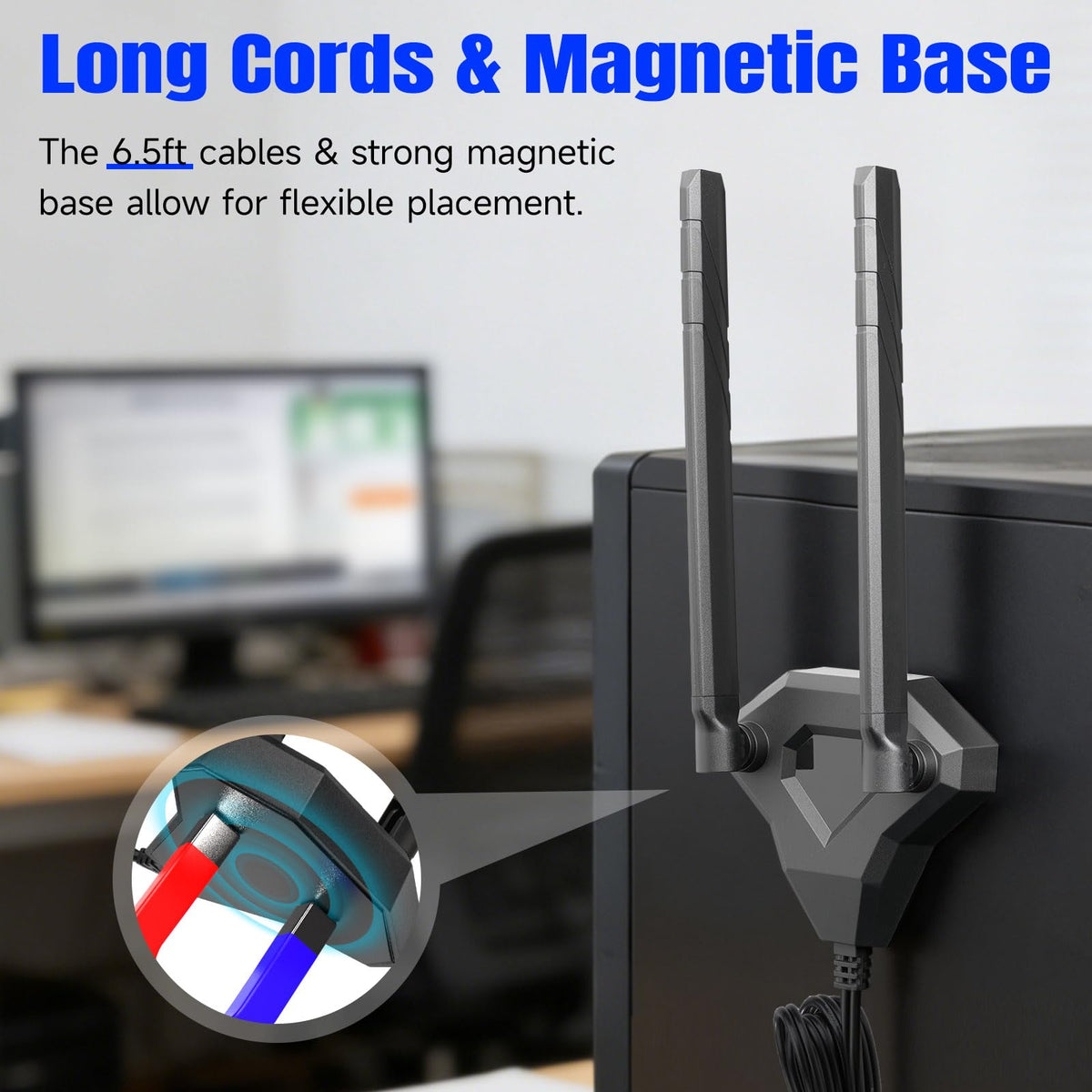 Eightwood WiFi 6E Antenne 2.4GHz 5GHz 6GHz WLAN Antenne RP-SMA Antenna Magnetfuß mit 2M Verlängerungskabel für WLAN Karten PC Mainboard PCI Karte Bluetooth WiFi Route