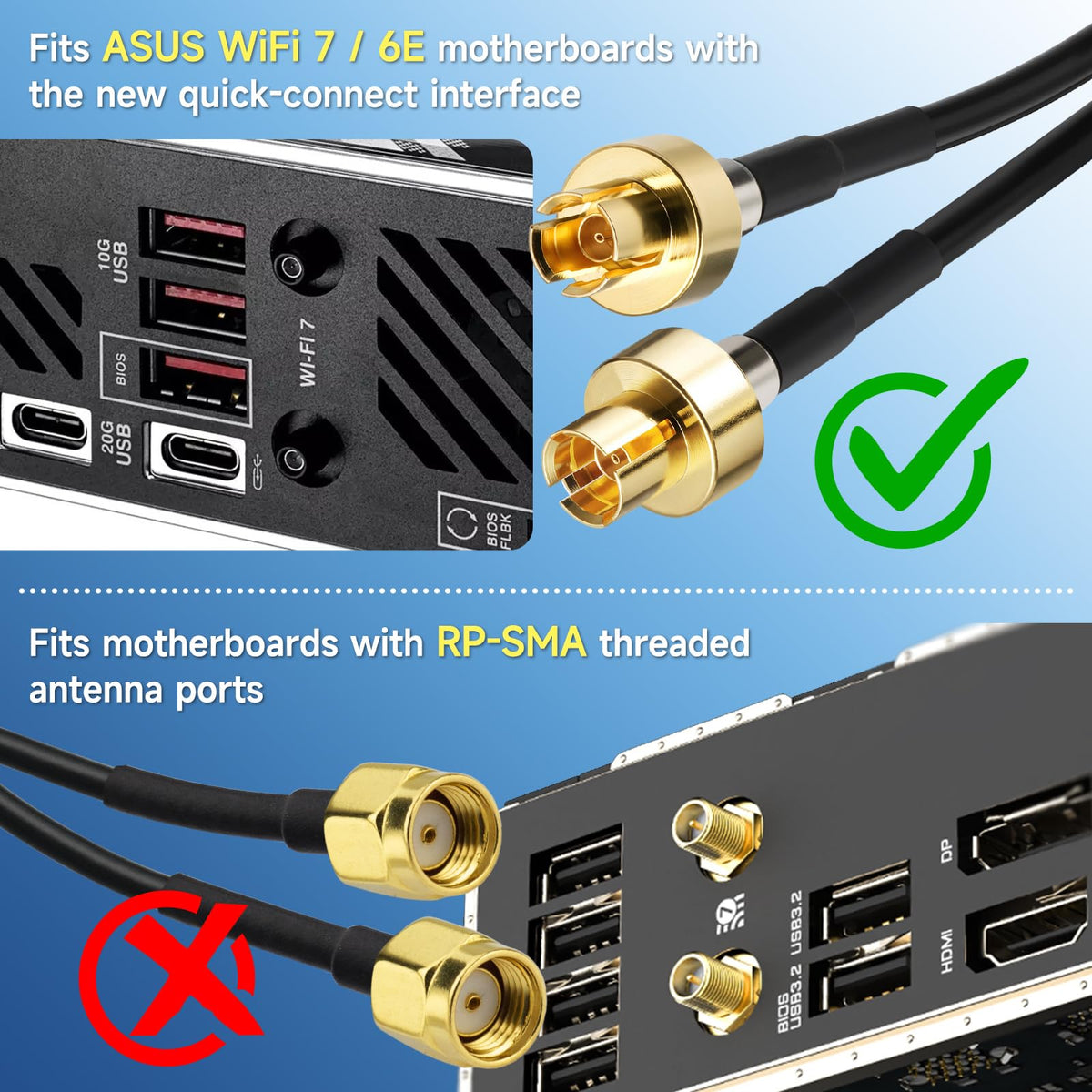 Eightwood WiFi 7 Antenne Tri-Band 2,4GHz 5GHz 6GHz WLAN Antenne PC für ASUS ROG Strix B850-E X870E-E ROG Maximus Z890 TUF Gaming B850 Z890 Gaming Mainboard ASUS WiFi 7 Router mit Magnetfuß + 2m Kabel