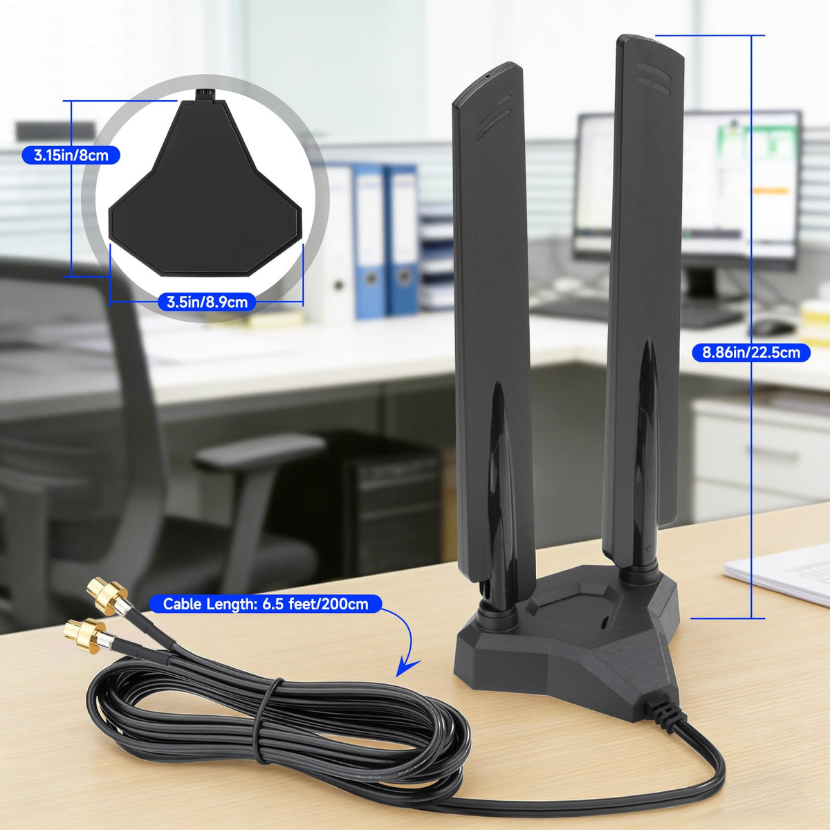 Eightwood WiFi 7 Antenne Tri-Band 2,4GHz 5GHz 6GHz WLAN Antenne PC für ASUS ROG Strix B850-E X870E-E ROG Maximus Z890 TUF Gaming B850 Z890 Gaming Mainboard ASUS WiFi 7 Router mit Magnetfuß + 2m Kabel