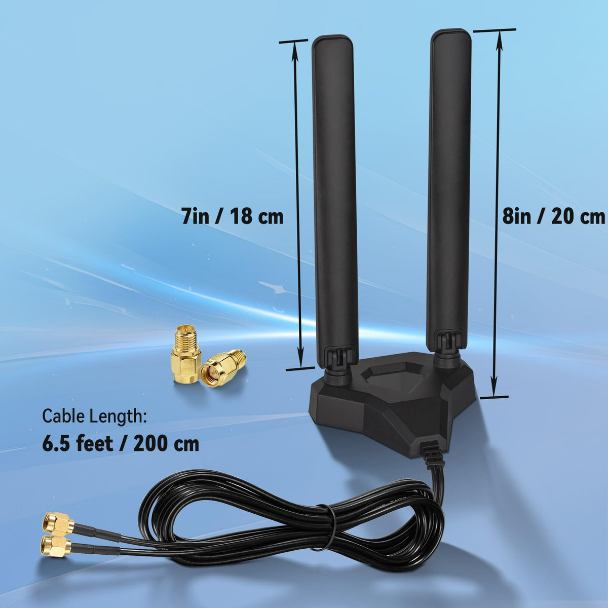 Eightwood WiFi 6E Antenne 2.4GHz 5GHz 6GHz WLAN Antenne Signalverstärkung Tri-Band RP-SMA + SMA Adapter Magnetfuß mit 2M Verlängerungskabel für WLAN Karten PCI Karte PC Router Bluetooth Mainboard