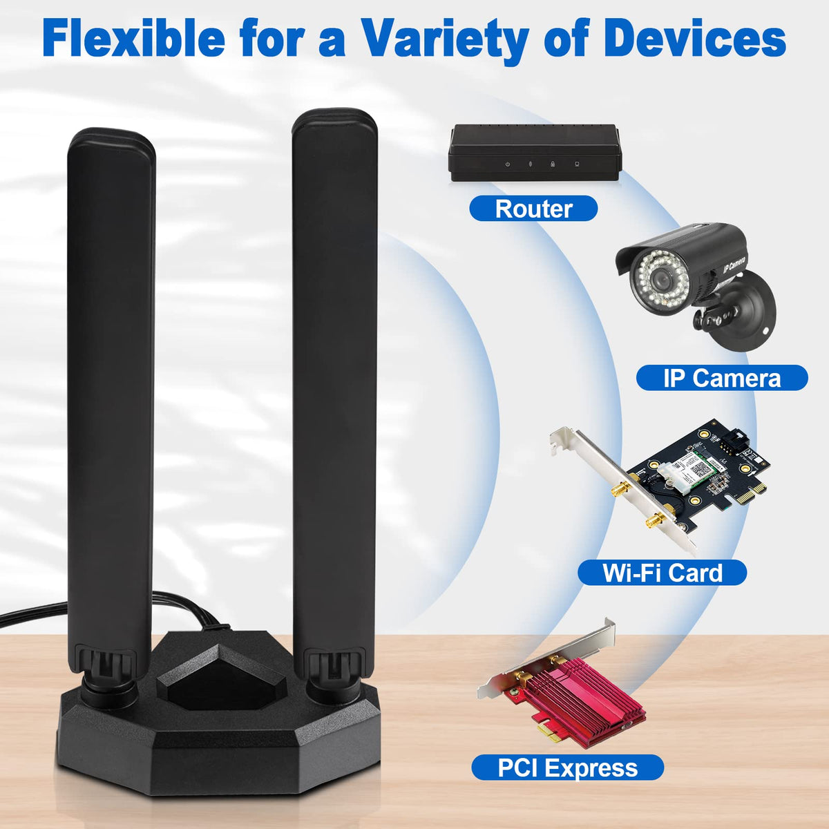 Eightwood WiFi 6E Antenne 2.4GHz 5GHz 6GHz WLAN Antenne Signalverstärkung Tri-Band RP-SMA + SMA Adapter Magnetfuß mit 2M Verlängerungskabel für WLAN Karten PCI Karte PC Router Bluetooth Mainboard