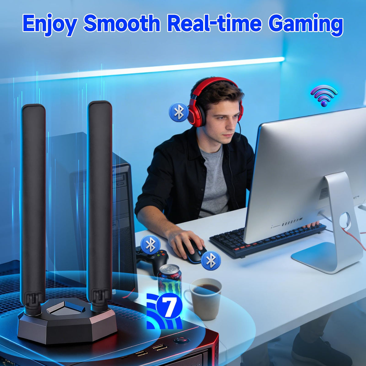Eightwood WiFi 7 Antenne Tri-Band 2,4GHz 5GHz 6GHz WLAN Antenne PC für ASUS ROG Strix B850-E X870E-E ROG Maximus Z890 TUF Gaming Z890 B850 Gaming Mainboard ASUS WiFi 7 Router mit Magnetfuß + 2m Kabel
