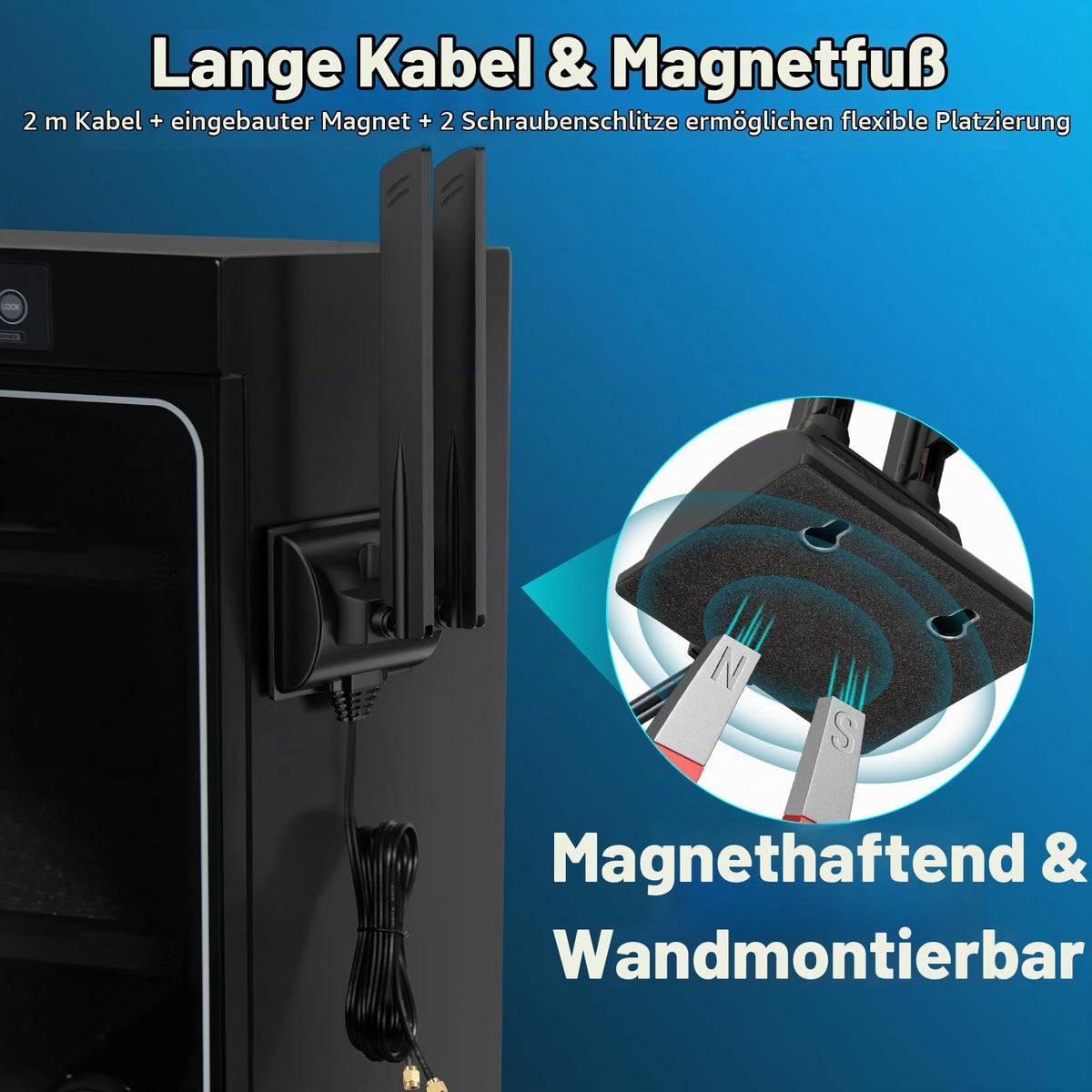 Eightwood WiFi 6E Antenne 2.4GHz 5GHz 6GHz WLAN Antenne Signalverstärkung Tri-Band RP-SMA + SMA Adapter mit 2M Verlängerungskabel für WLAN Karten PCI Karte PC Router Bluetooth Mainboard