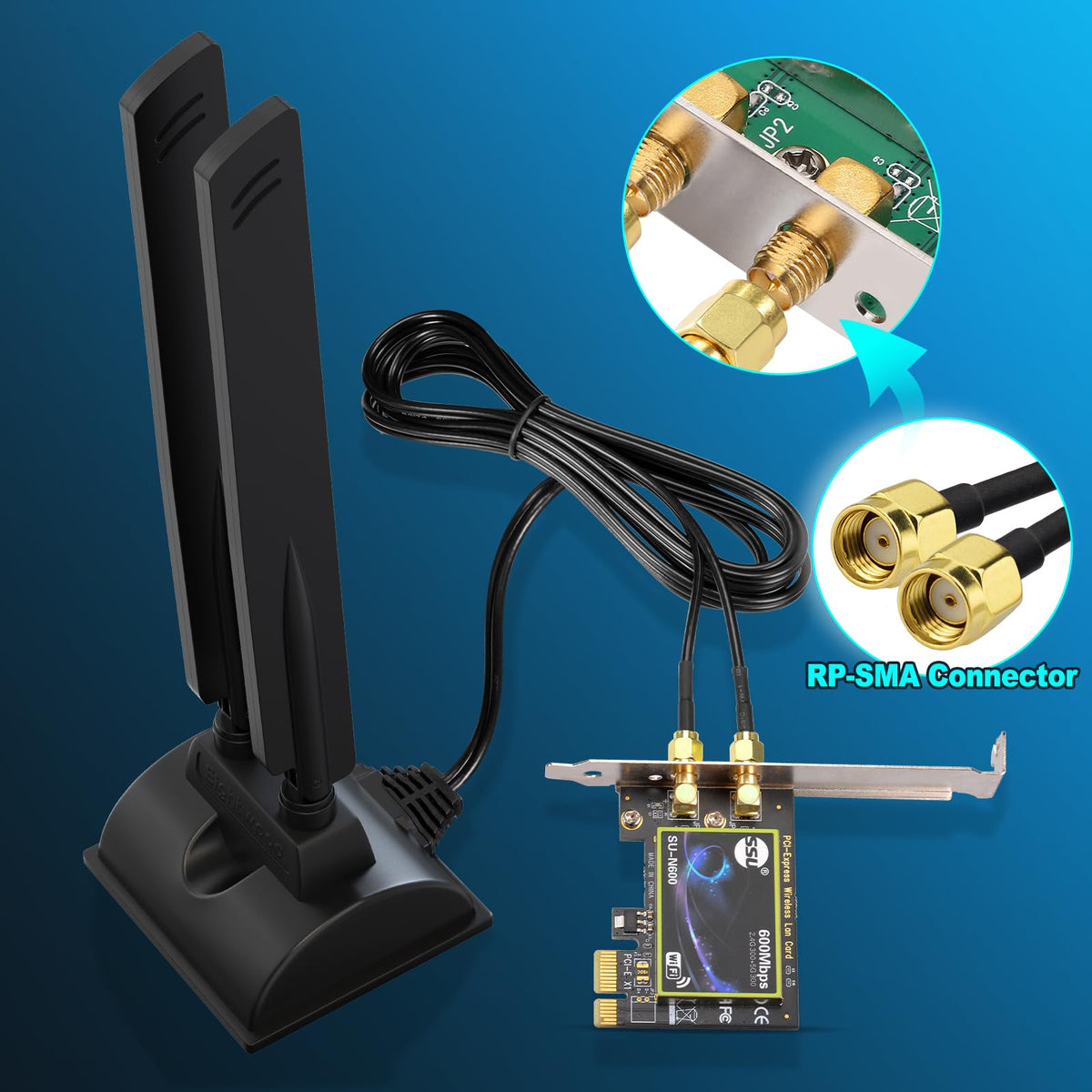 Eightwood Tri Band WiFi 6E Antenne RP-SMA WLAN Antenne Magnetfuß mit 200cm Verlängerungskabel für PC Bluetooth Mainboard WiFi 6 Router Wi-Fi Kamera PCI Karte