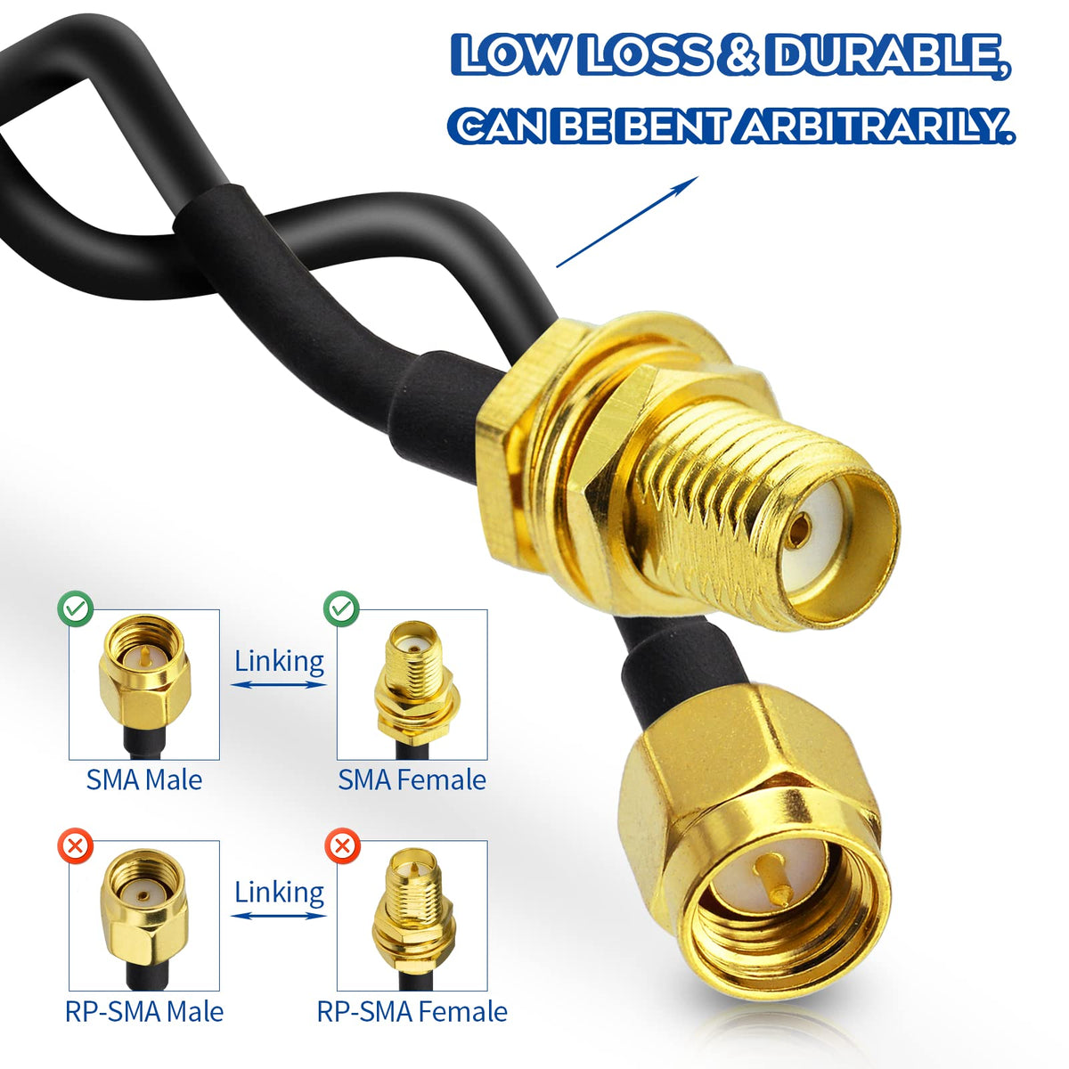 Eightwood SMA Kabel SMA Adapter SMA Buchse BulkHead auf geraden Stecker Adapter Verlängerungskabel RG174 16.5ft 5m für 4G Antenne SMA WiFi Antenne Huawei 2G 3G 4G LTE