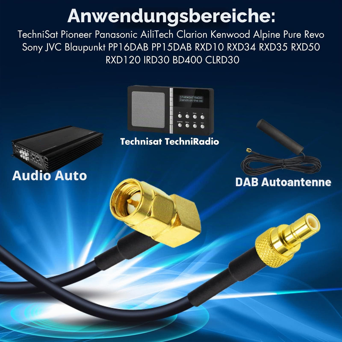 Eightwood DAB+ Antenne Adapter SMA Stecker auf SMB Adapter SMA Kabel RG174 50cm 1.6ft DAB Antenne Kabel für Blaupunkt Beat TechniSat Pioneer Sony Alpine MEHRWEG