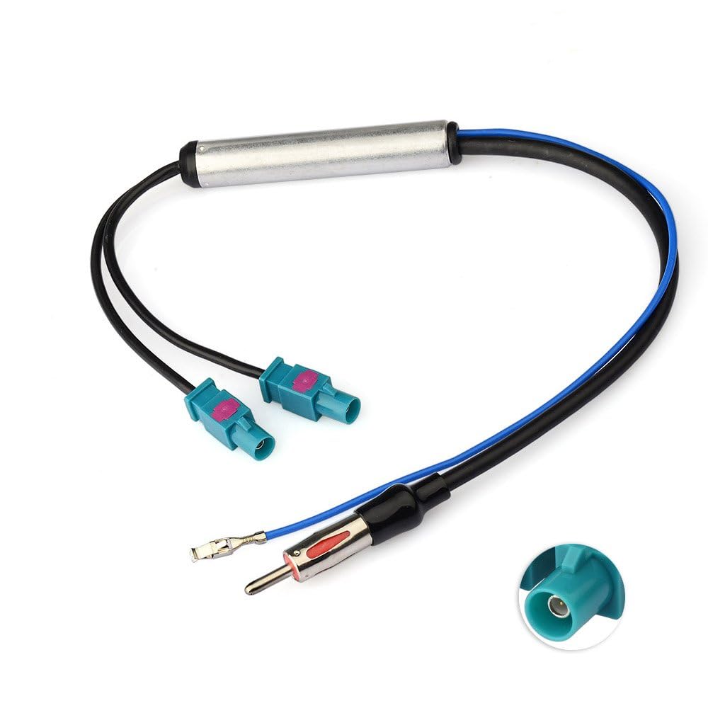 Eightwood AM/FM DAB Antenne Fakra Adapter DIN Stecker auf Dual Fakra Z Stecker DAB Splitter mit Amplifier Power Kabel 30cm für Ham Radio Blaupunkt Pioneer Clarion Alpine MEHRWEG