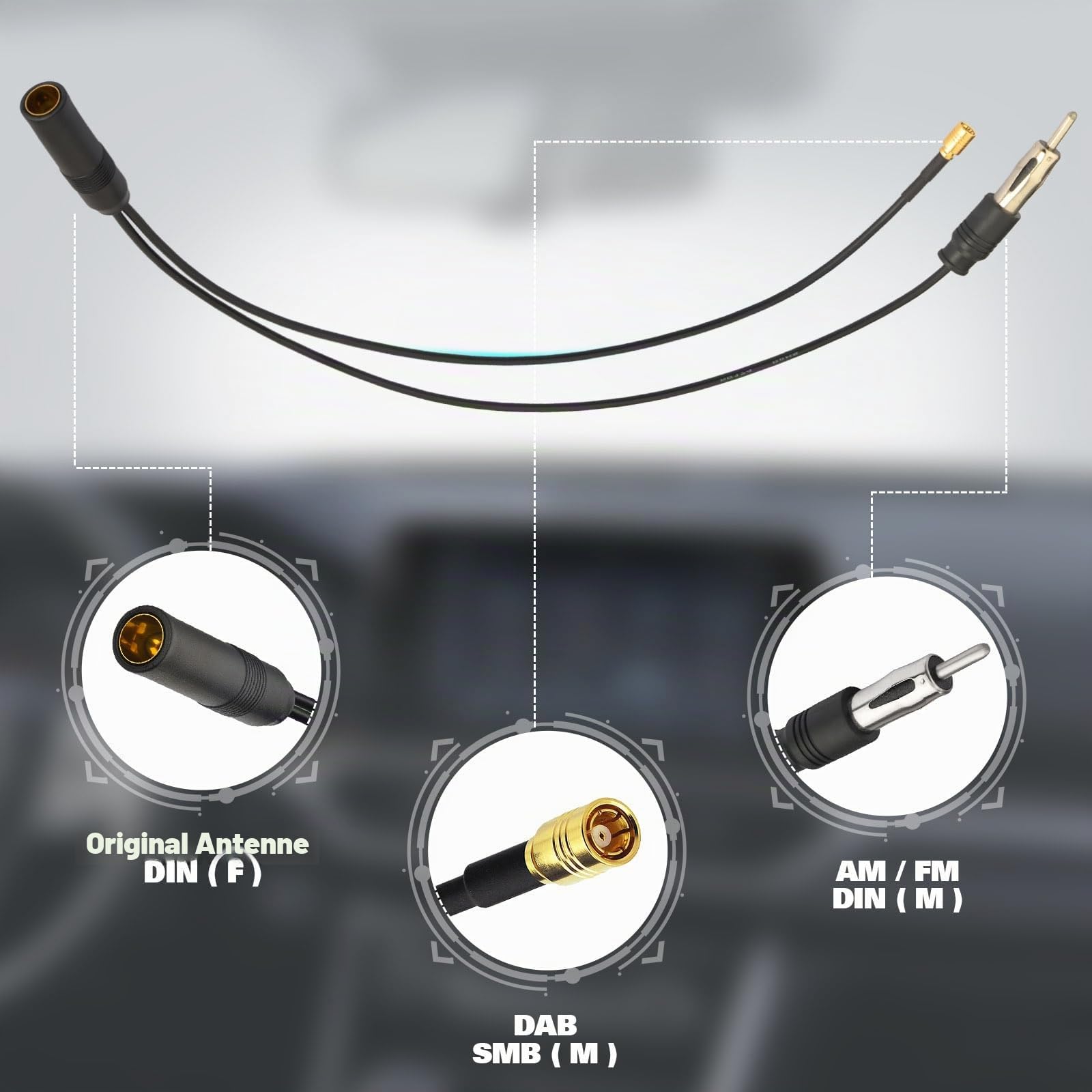 Eightwood Antenneadapter SMB Kabel auf Din Buchse auf Din Stecker(2din) Splitter Kabel RG174 30cm für AM/FM DAB Autoradio MEHRWEG