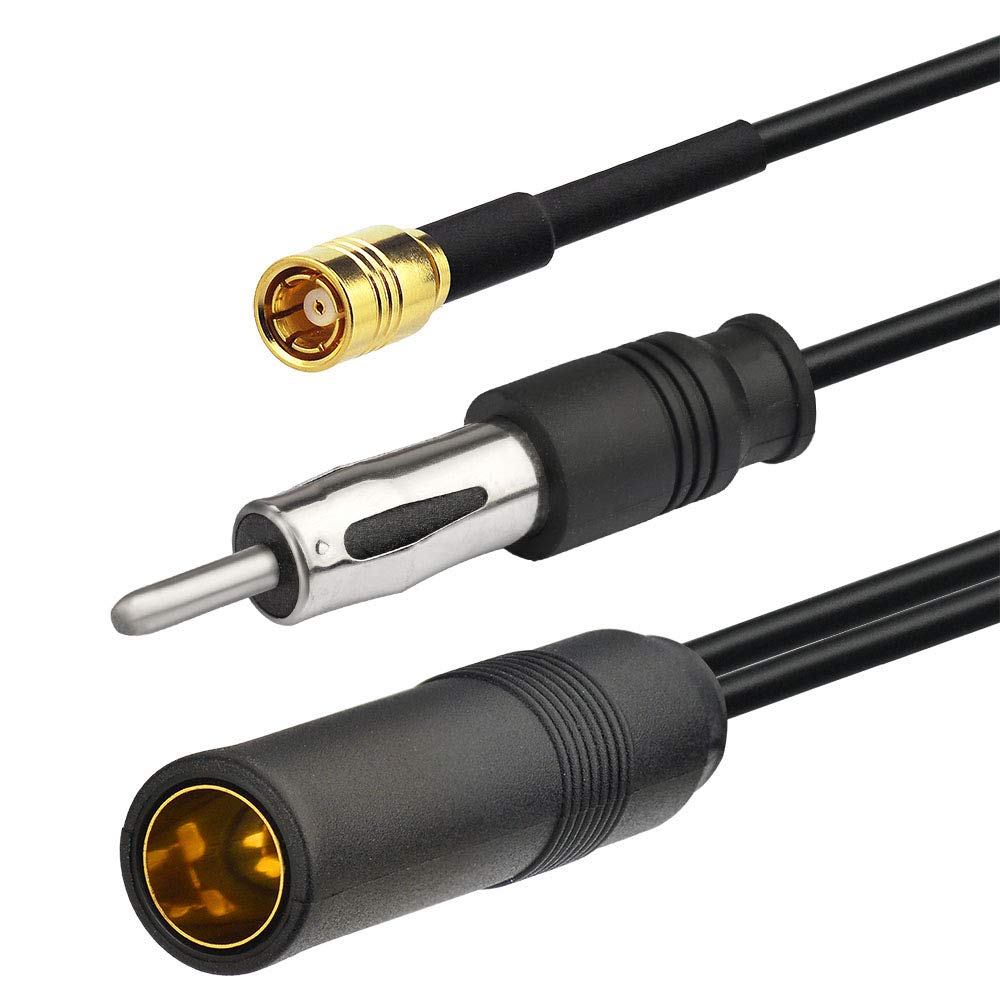 Eightwood Antenneadapter SMB Kabel Din Buchse auf Din Stecker(2din) auf SMB Stecker mit DIN-ISO Adapter RG174 30cm für AM/FM DAB Autoradio MEHRWEG