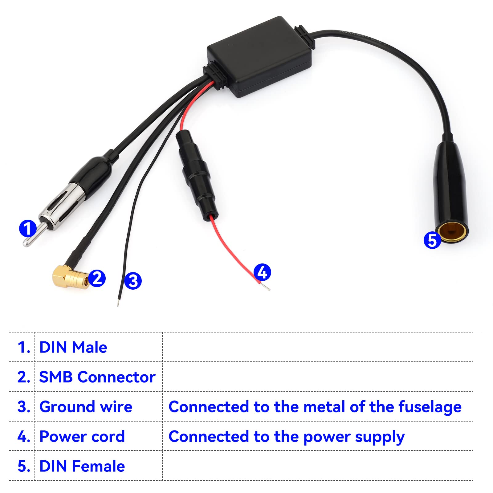 Eightwood DAB Antenne DAB Splitter SMB Adapter DIN Adapter AM/FM Antenne Signalverstärker für Auto Radio TechniSat Pioneer Sony Alpine MEHRWEG