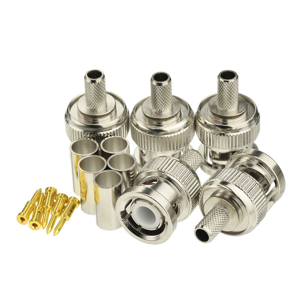Eightwood BNC Crimp Stecker Adapter 10 Stück 50 Ohm SDI Stecker BNC Buchse Crimp Stecker Adapter für RG58 RG142 LMR195 Koaxialkabel