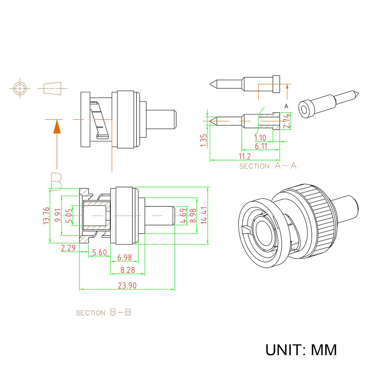 Eightwood BNC Crimp Stecker Adapter 10 Stück 50 Ohm SDI Stecker BNC Buchse Crimp Stecker Adapter für RG58 RG142 LMR195 Koaxialkabel