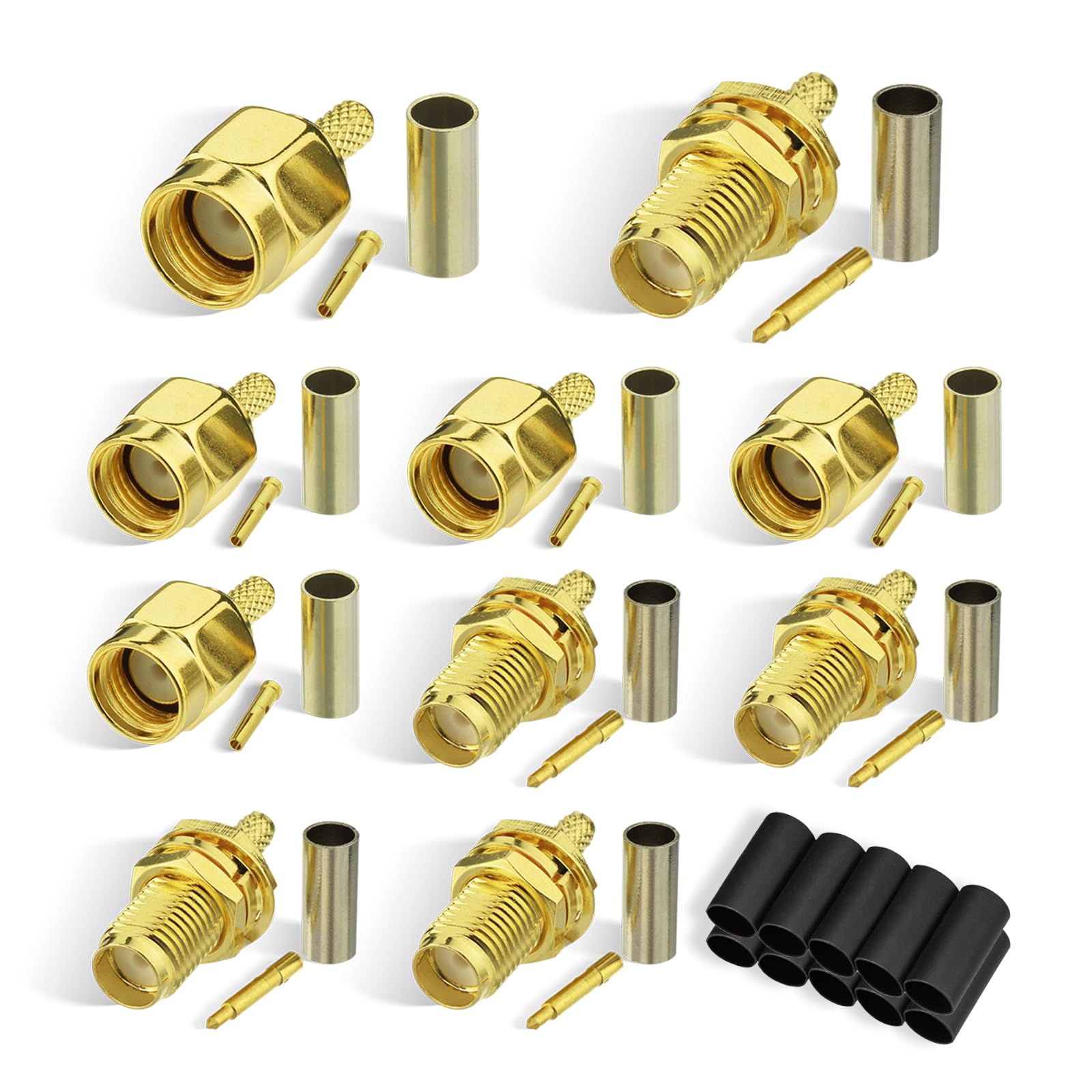 Eightwood RP SMA Stecker Buchse Crimp Set RP SMA Crimp Stecker Set RPSMA Koaxialkabelstecker Einbau 10Pcs für RG316 RG174 RG188 LMR100 Low Loss Koaxialkabel Pigtail Wireless Module