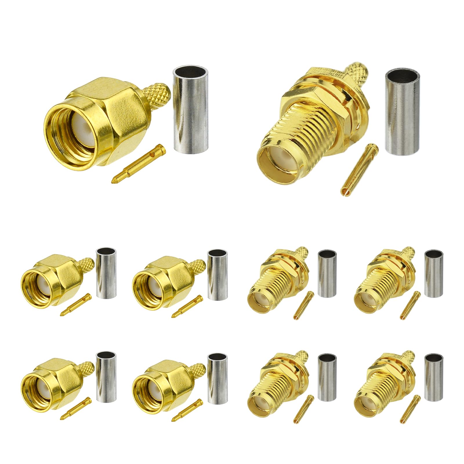 Eightwood SMA Crimp Set SMA Stecker SMA Buchse Crimp Stecker Set SMA Stecker Einbaubuchse 10 Stück für RG316 RG174 RG188 LMR100 verlustarmes Koaxialkabel Pigtail