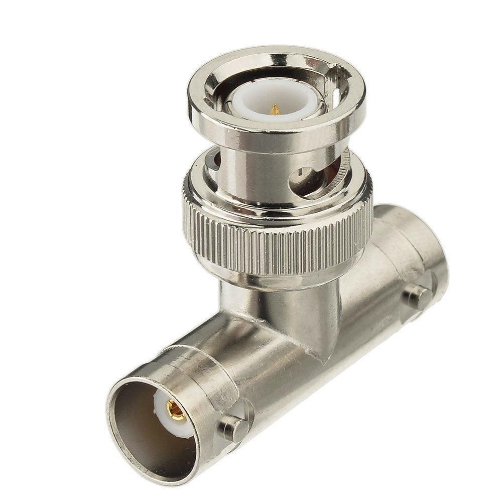 Eightwood BNC Tee Adapter BNC Male to Dual Female Video Splitter, 2-Pack | 3 Way BNC Connector for Antennas, CCTV Security Cameras
