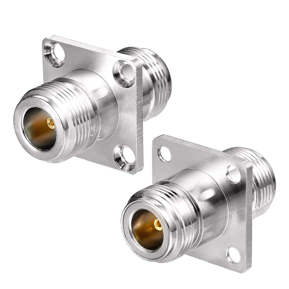 Eightwood N Female to Female 4 Hole Flange Panel Mount Connector 2-Pack | N Female Adapter for Ham Radio Antenna, WiFi Router, Coaxial Cable