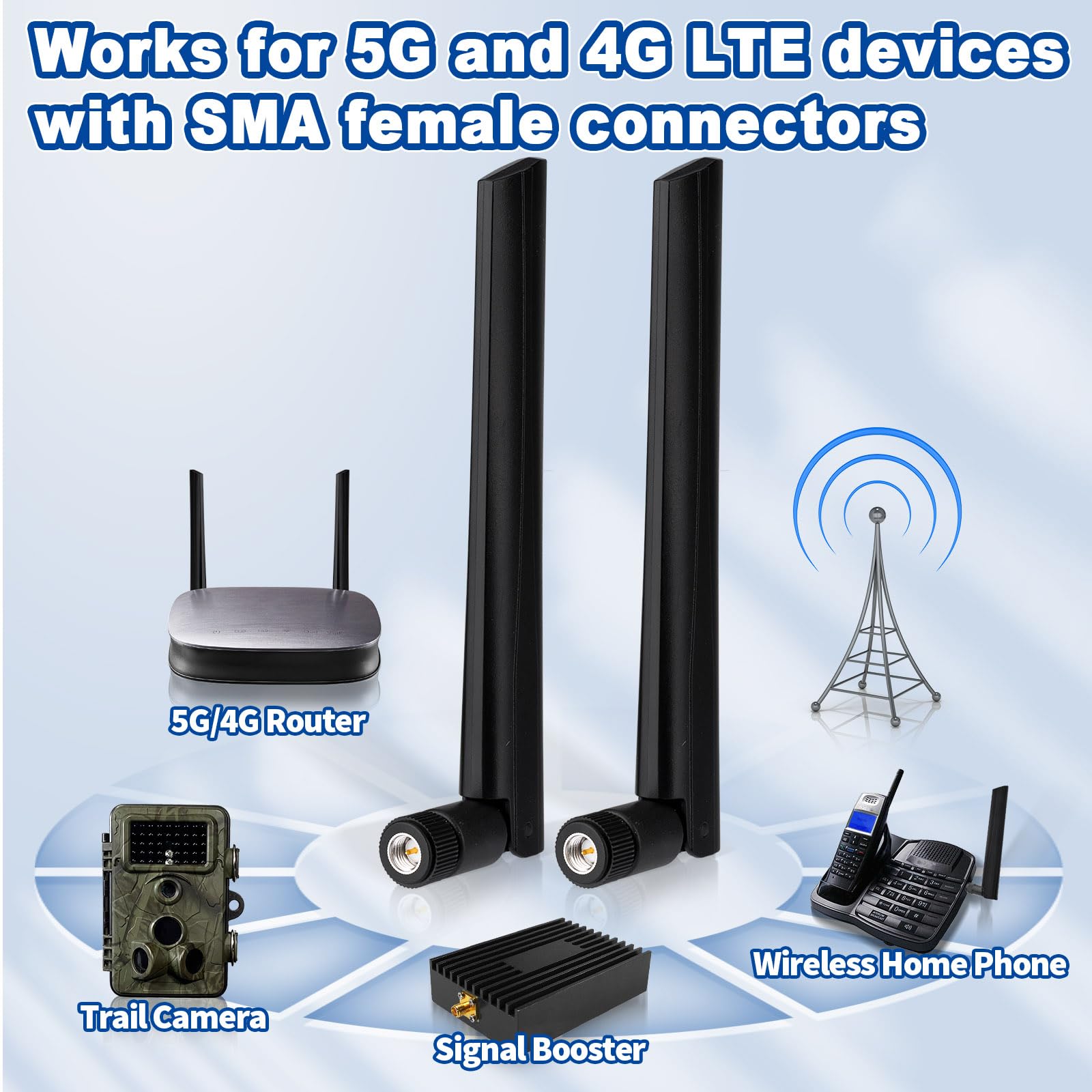 Eightwood 5G 4G LTE GSM 3G Antenna Wide Band Omnidirectional SMA Male Antenna 2-Pack for CPE Router Mobile Hotspot Wireless Home Phone Modem Cellular Trail Camera