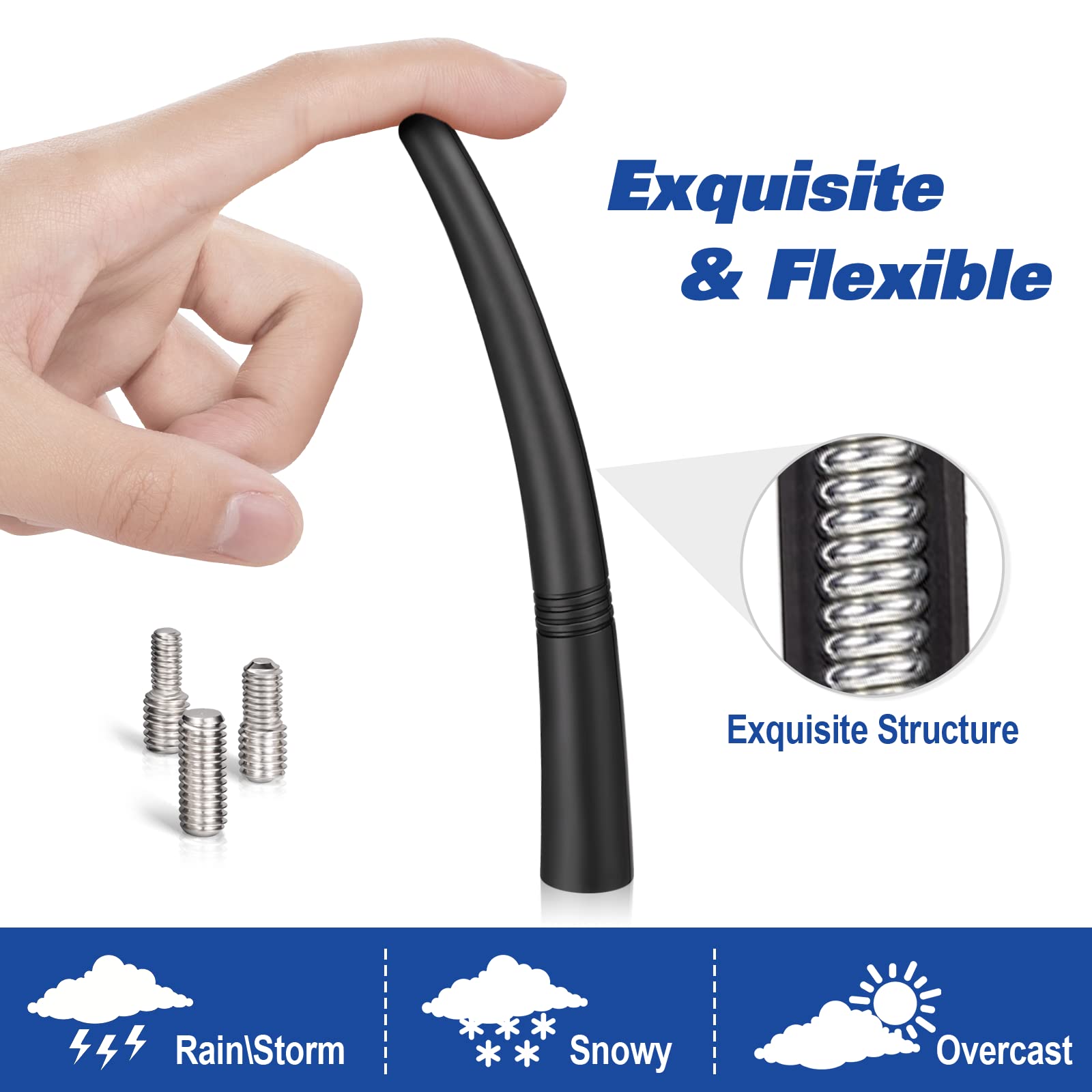 Eightwood Car Radio Antenna Replacement 5.6 inch, Universal Roof Mount Vehicle Antenna Mast, Flexible Rubber FM AM Antennae with M4 M5 M6 Screw Adapters