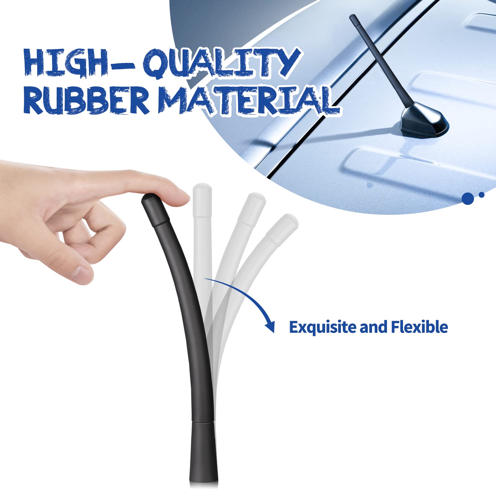 Eightwood Vehicle Radio Antenna 6.9 inch, Flexible Universal Roof Mount Car Antenna Mast Replacement with M4 M5 M6 Screw Adapter