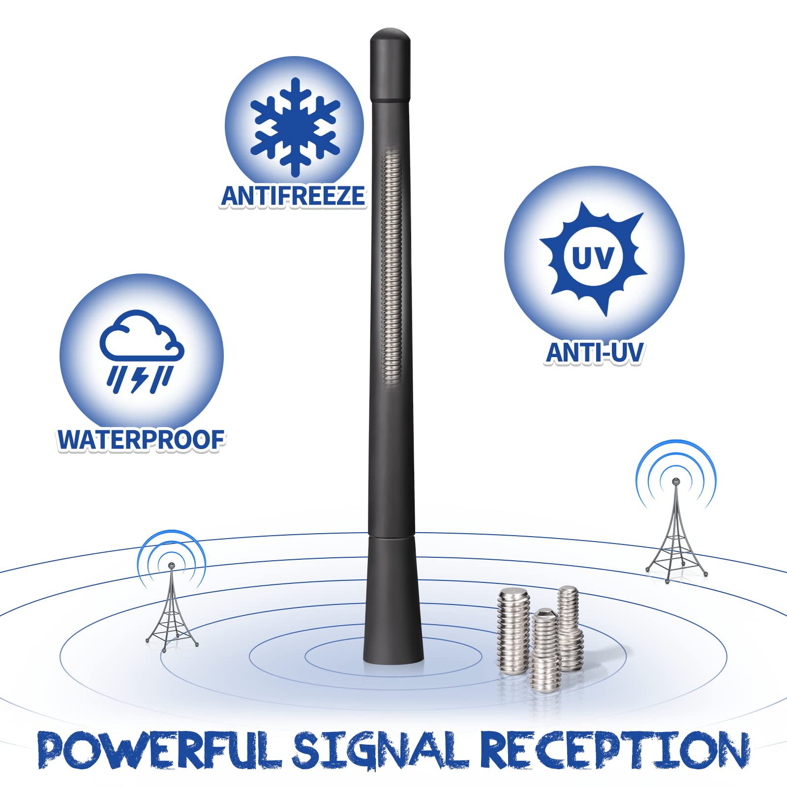 Eightwood Vehicle Radio Antenna 6.9 inch, Flexible Universal Roof Mount Car Antenna Mast Replacement with M4 M5 M6 Screw Adapter