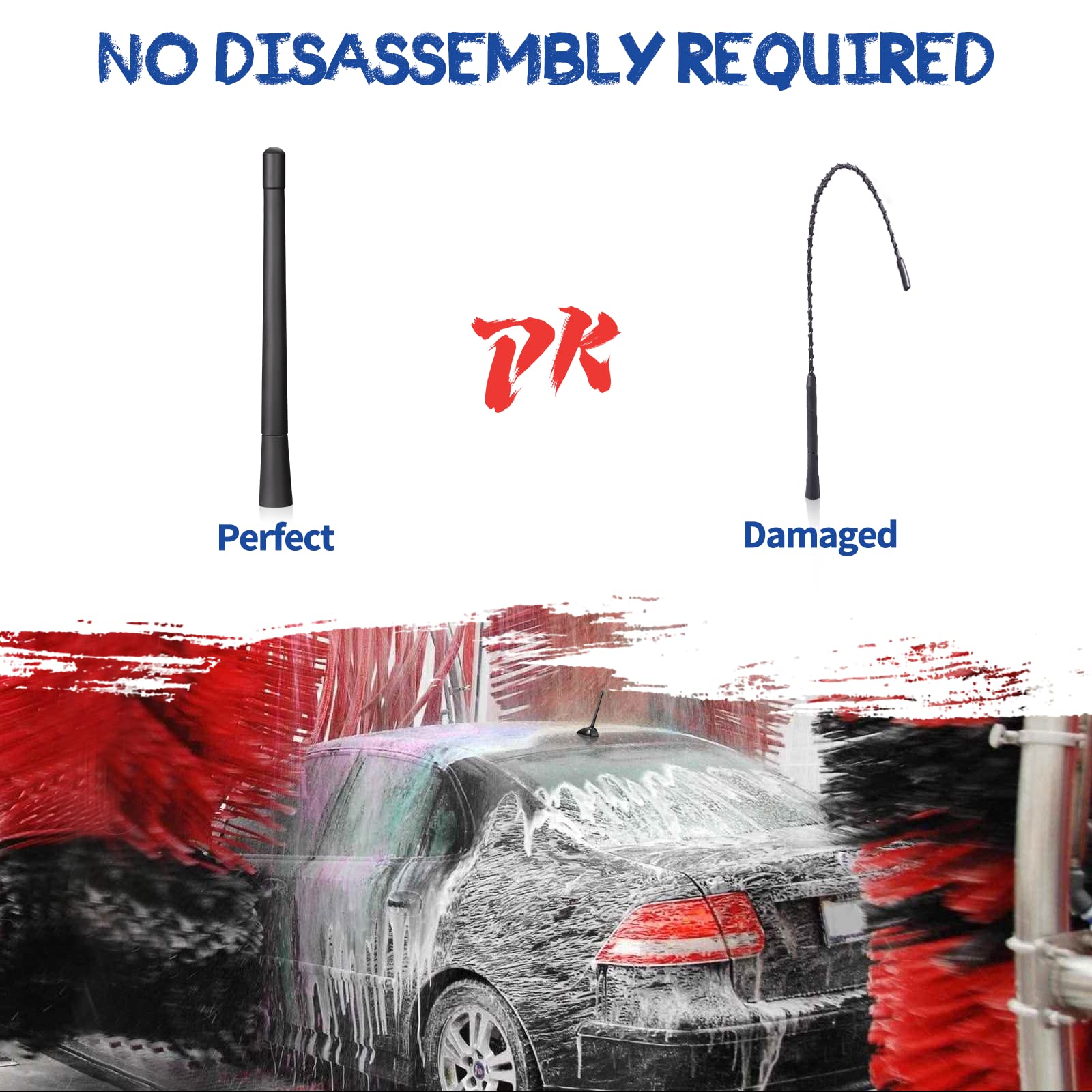Eightwood Vehicle Radio Antenna 6.9 inch, Flexible Universal Roof Mount Car Antenna Mast Replacement with M4 M5 M6 Screw Adapter