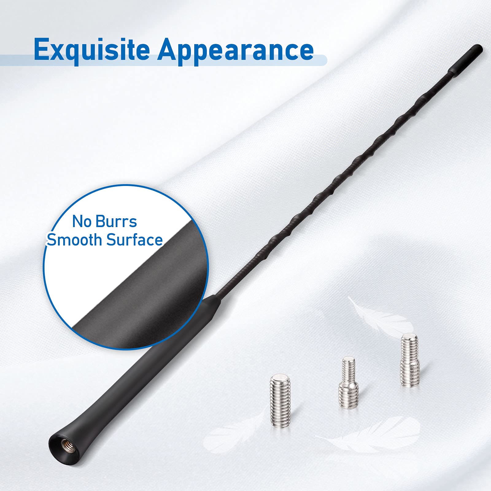 Eightwood Car Antenna Replacement 16 inch (Only for Roof-Mounted), AM FM Universal Roof Mount Car Radio Antenna Mast, Flexible Rubber Antennae with M4 M5 M6 Threaded Adapter
