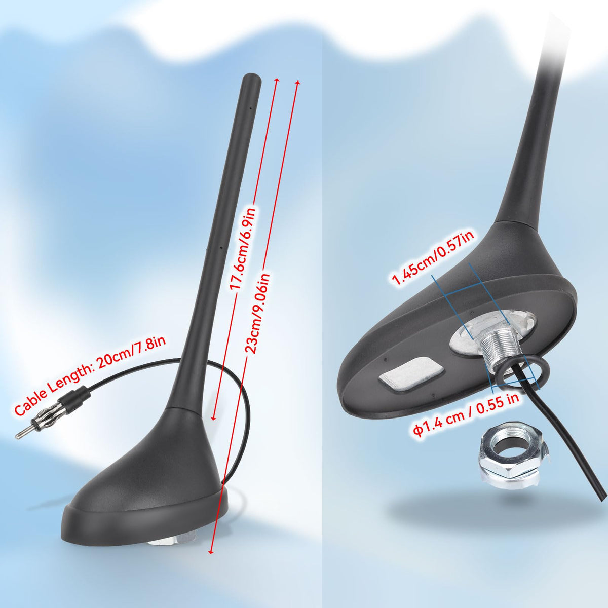 Eightwood 7dBi Universal Car Radio Antenna, Roof Mount AM FM Stereo Antenna | Din Plug, for Car Truck SUV Marine Radio Stereo Receiver, Media Head Unit