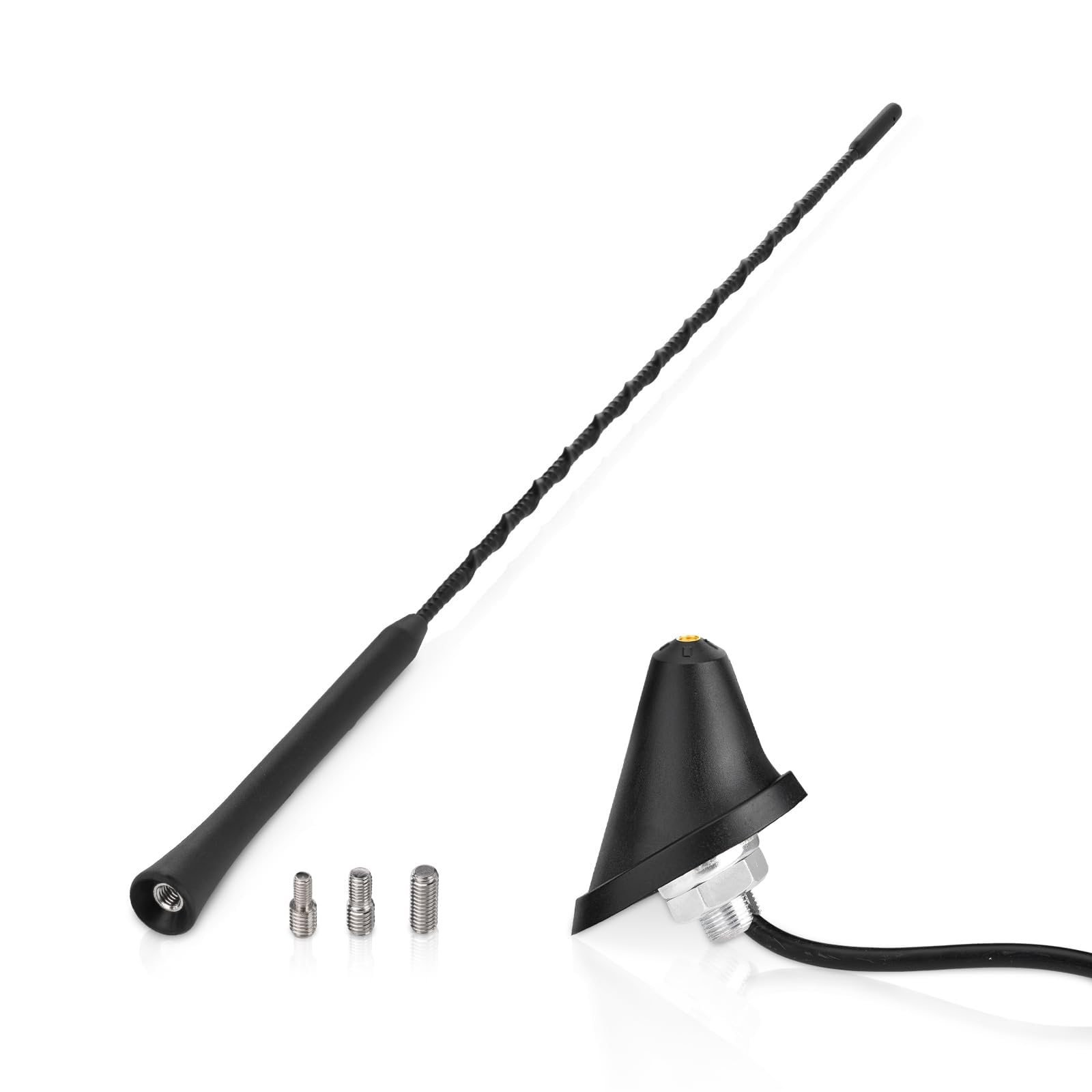 Eightwood Universal Vehicle Antenna 16in, AM FM Roof Mount Car Radio Antenna Mast with Mount Base 16ft Extension Cable for Car Truck Stereo Receiver Head Unit