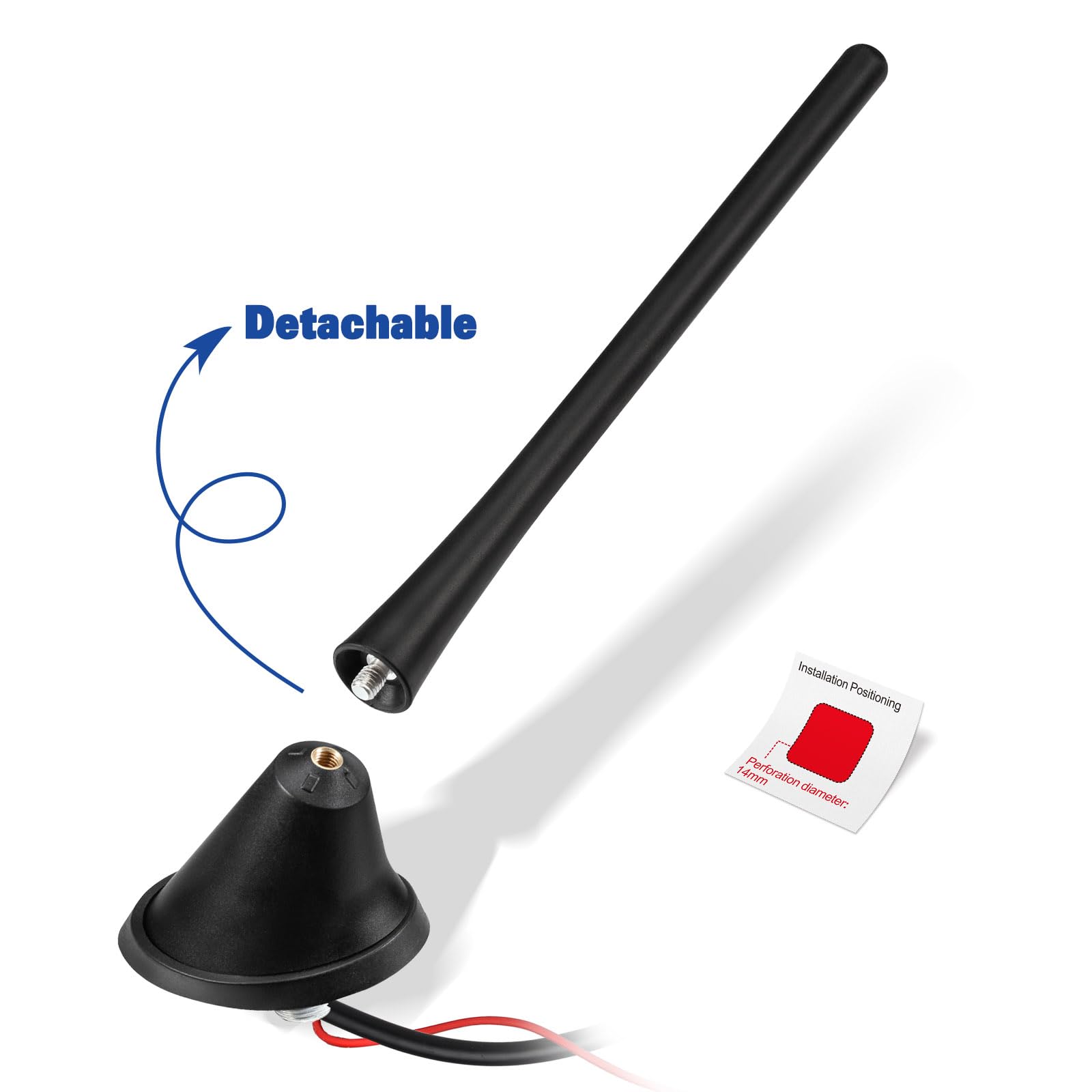 Eightwood Car Stereo FM AM Radio Antenna, Universal Roof Mount Amplified Antenna with 12V Power Wire DIN Plug Connector for Vehicle Car Truck SUV Radio Stereo Receiver Media Head Unit