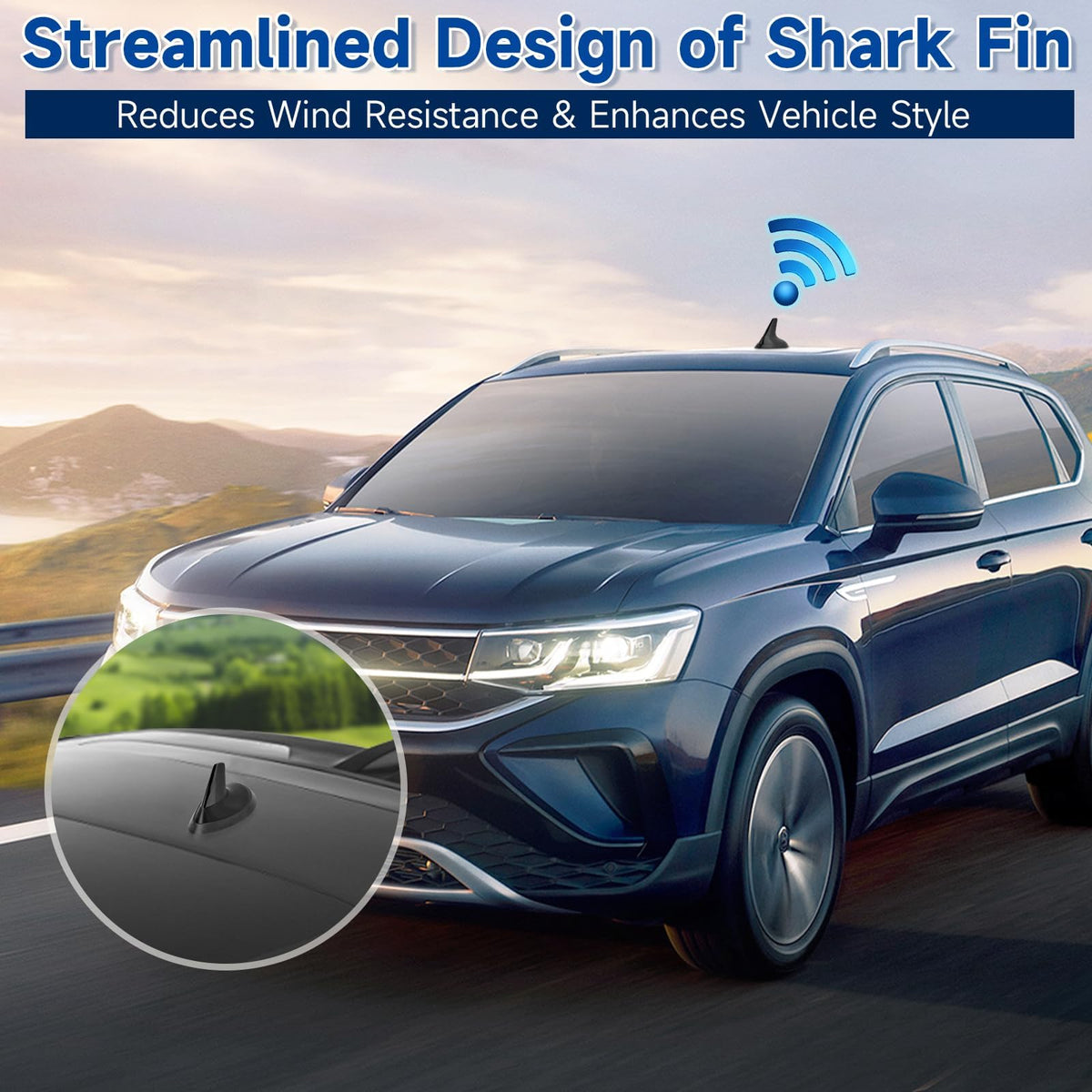 Eightwood Shark Fin Universal Car Radio Antenna, Roof Mount Amplified FM AM Antenna for Vehicle Car Truck Stereo Receiver Media Head Unit HD Radio