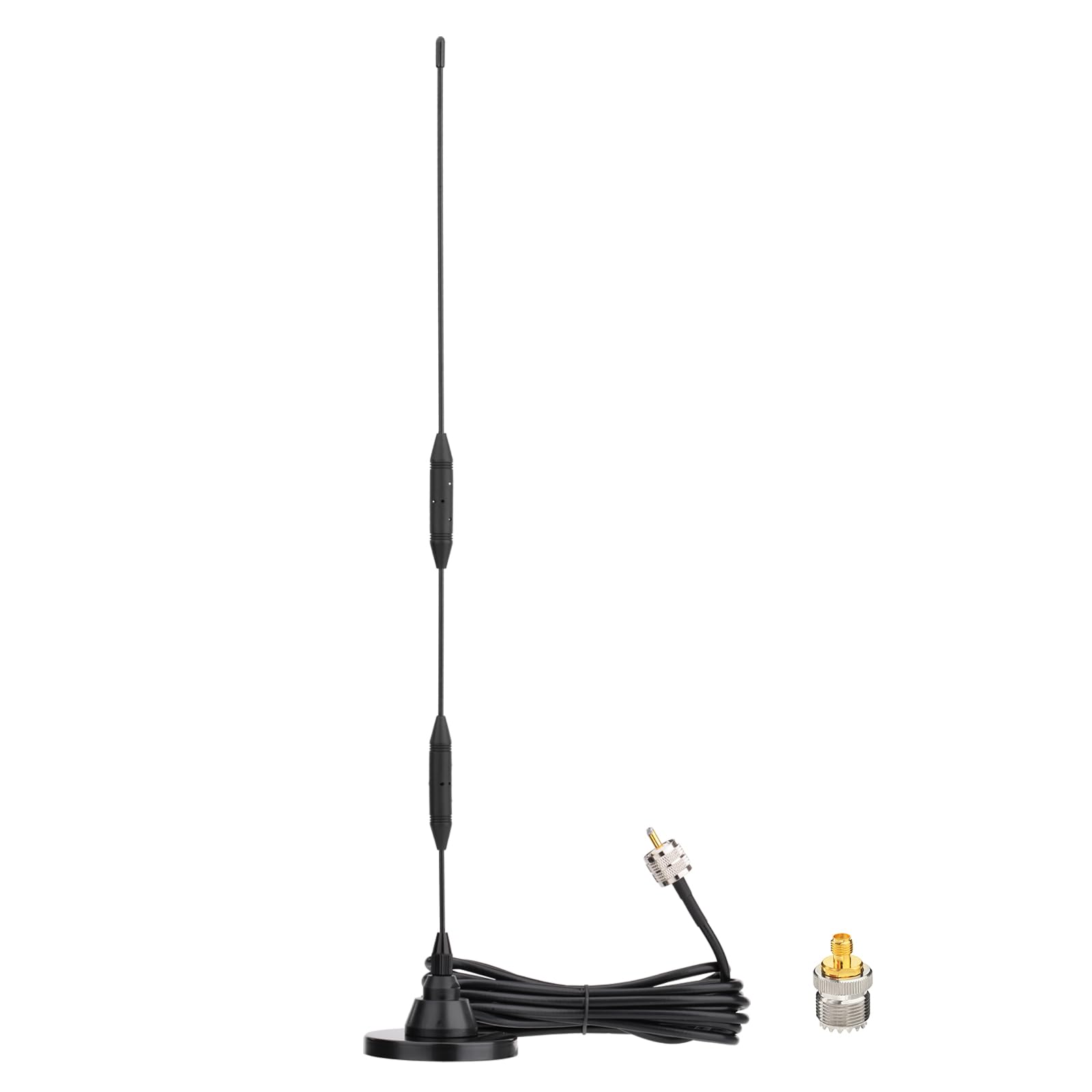 Eightwood Car Mobile Ham Radio Antenna High Gain Dual Band VHF UHF 136-174MHz 400-480MHz PL259 Male Antennae Magnetic Base with SMA Female to SO239 Adapter for BTECH Anytone Baofeng Radios